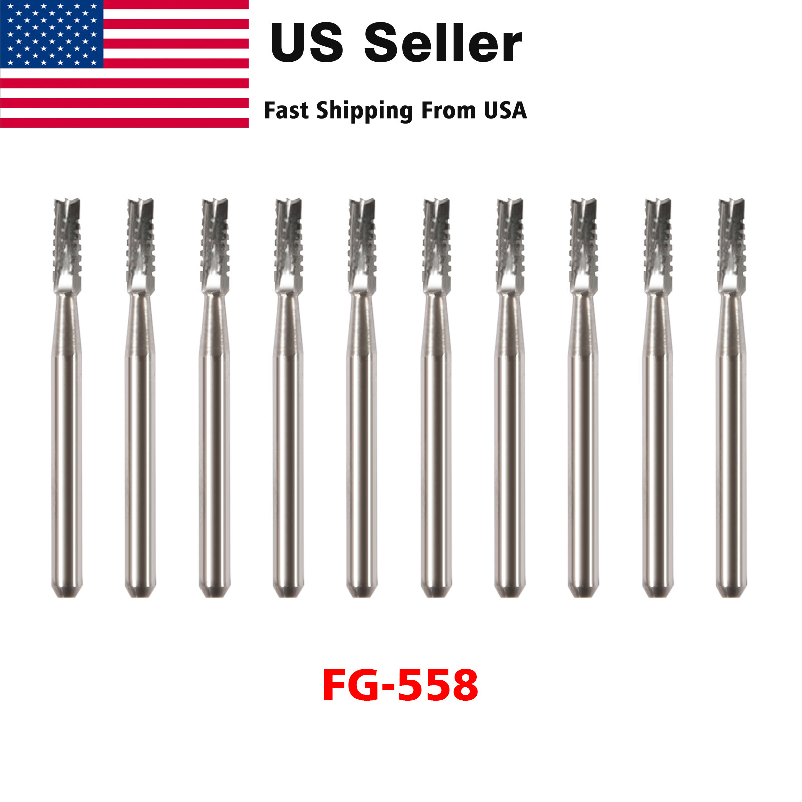 10Pcs FG-558 Dental Tungsten Carbide Steel Burs for High Speed Handpiece