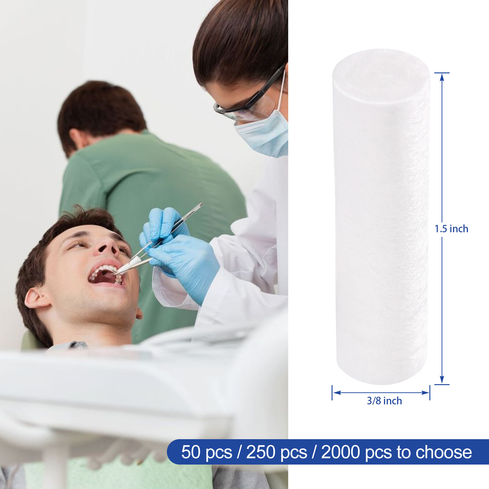 2000 pcs High Quality Dental Cotton Rolls Size 1-1/2″ x 3/8″ #2 Medium Premium