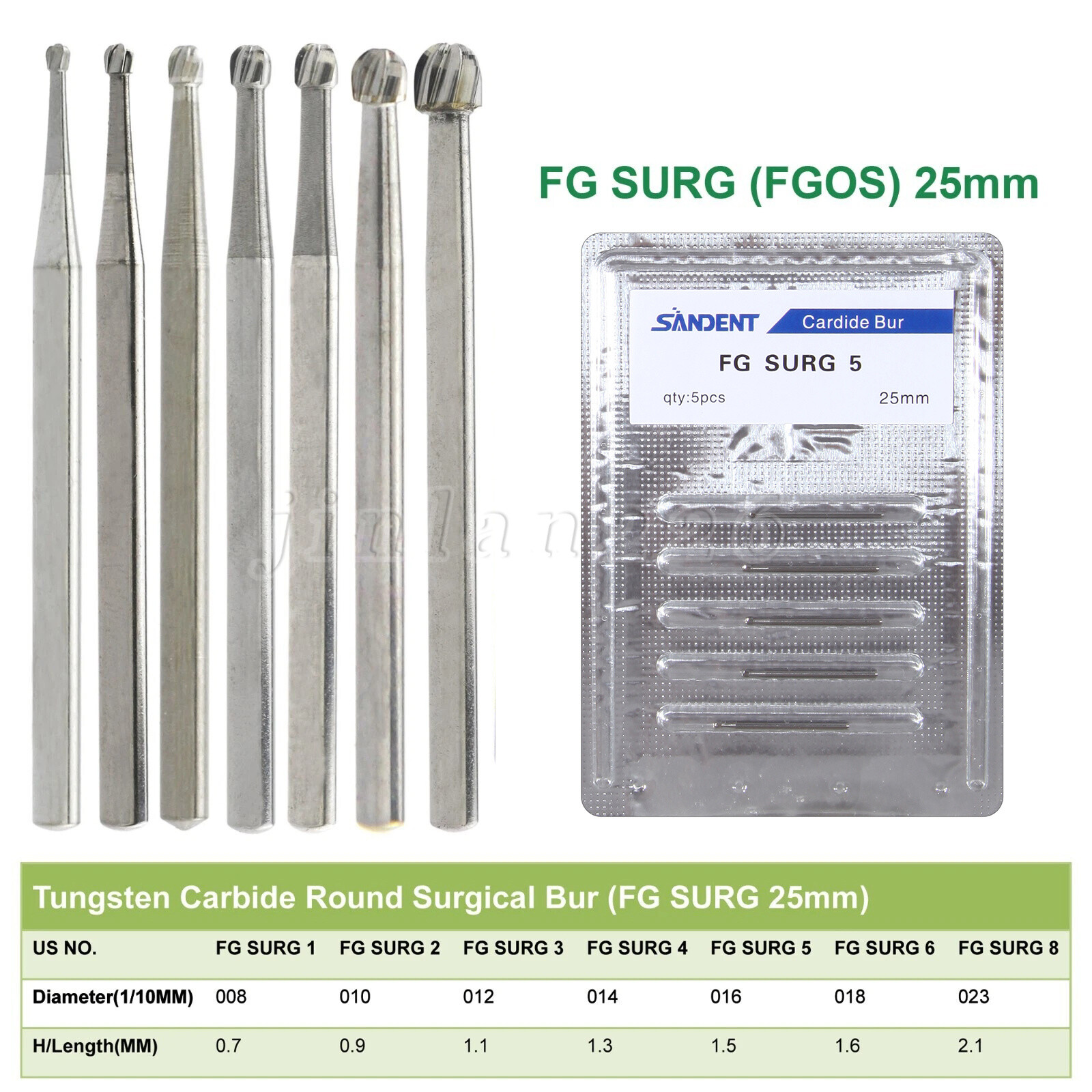 Dental Surgical Length Bur Round 2-5 557 330 Tungsten Carbide 25mm FG SURG FGOS