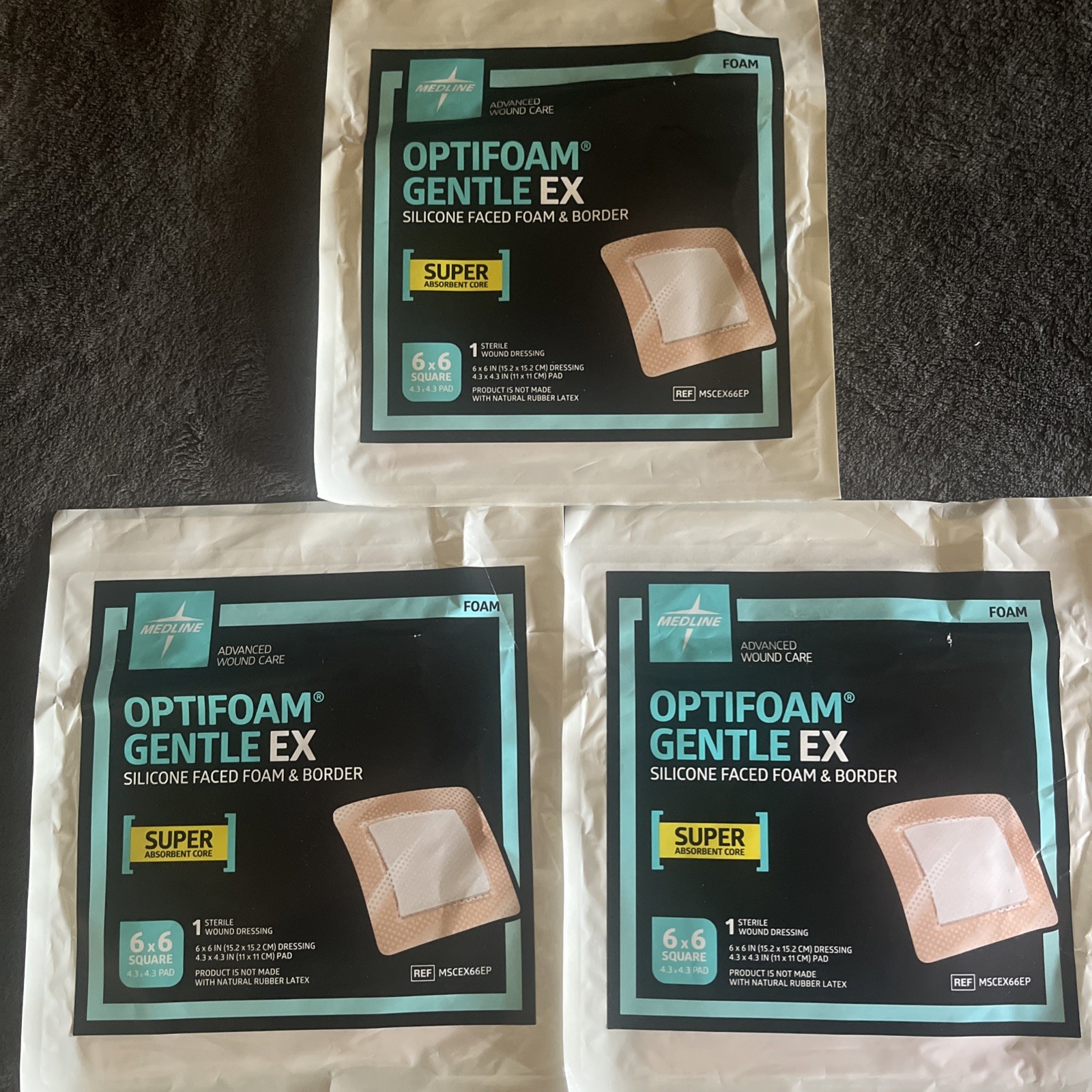 3 – MEDLINE Optifoam Gentle EX Silicone Faced Foam & Border 6×6 Wound Pad