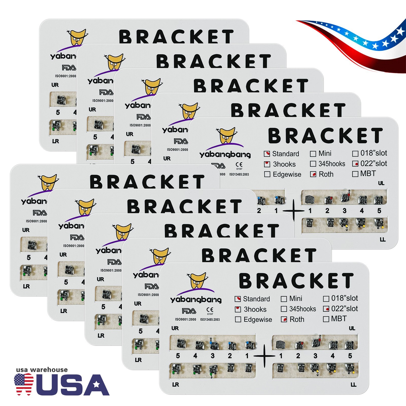 10 Packs/200 pcs Dental Ortho Brackets Metal Braces Standard Roth 022 Hooks 3
