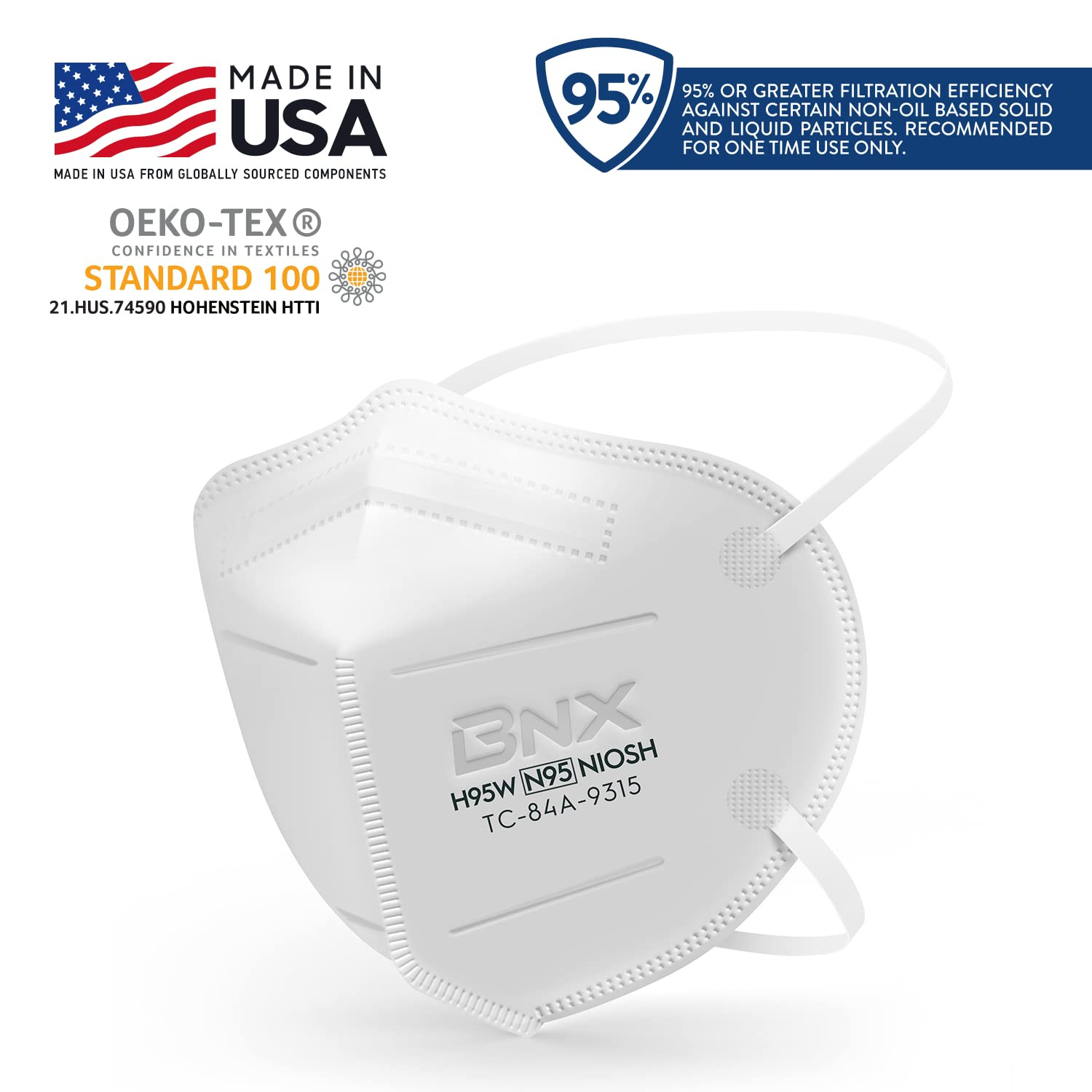 BNX N95 Mask NIOSH Certified MADE in USA Particulate Respirator Protective Face