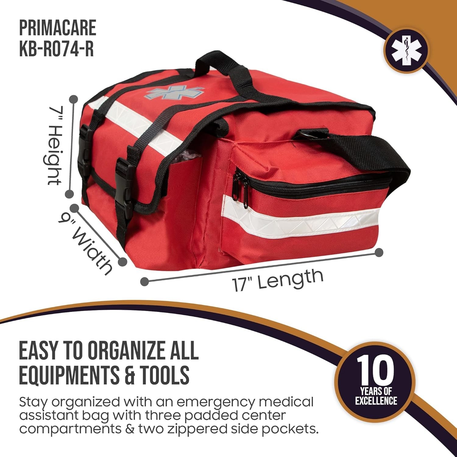 Primacare KB-RO74-R First Responder Trauma Bag EMT EMS 17″x9″x7″ Red Medical