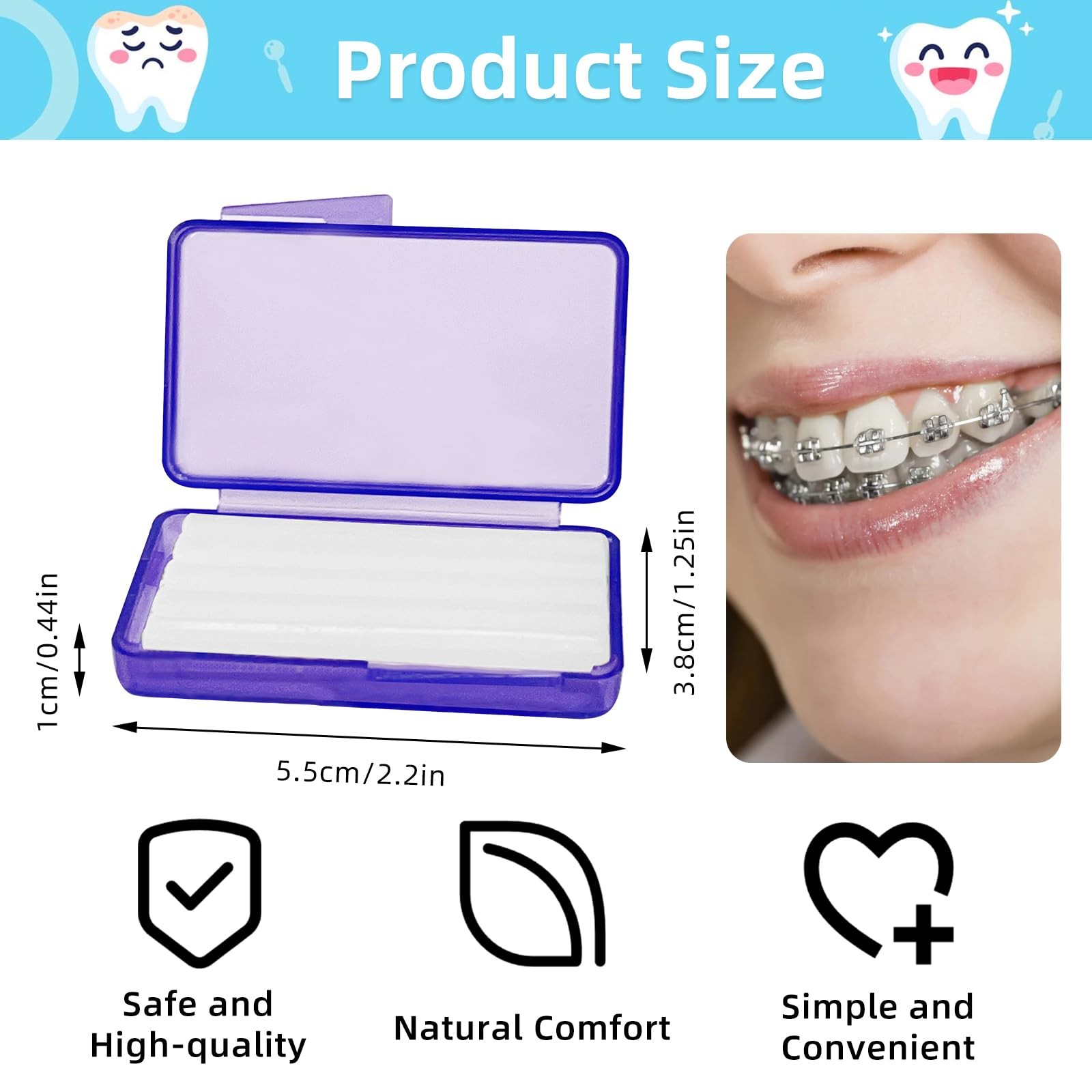 10-Pack Multicolored Dental Wax for Braces, 50-Strip Set of Unscented,…