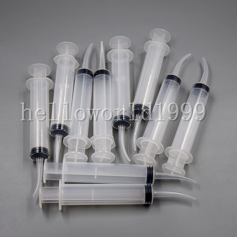 50 Pcs Disposable Dental Irrigation Syringe Curved Tip Utility Hobby Tools 12ML