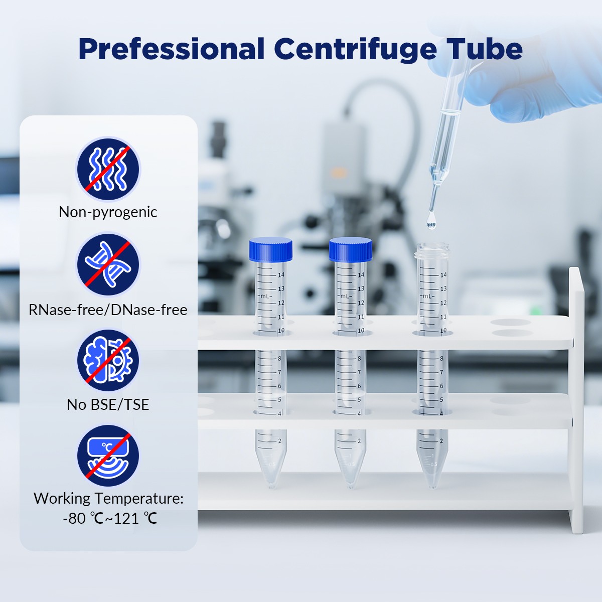 10000pc Conicial Centrifuge Tubes 15mL Clear Plastic Test Tube DN/RNase Free LAB