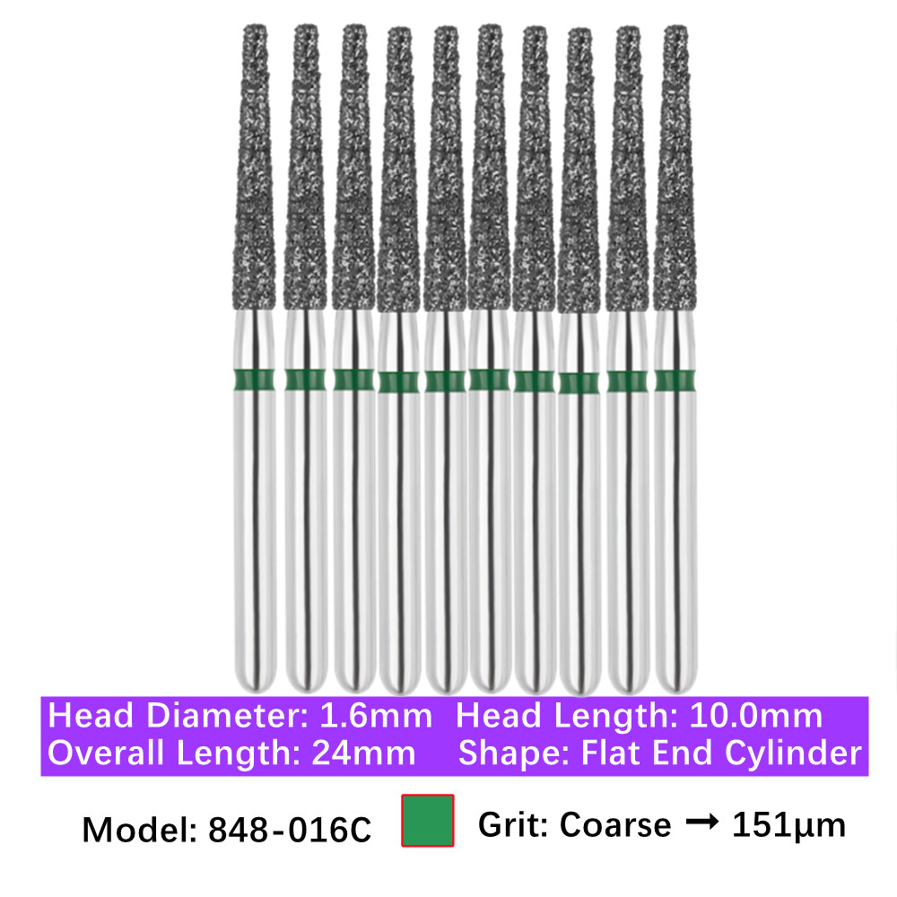 10pc Dental High Speed Diamond Burs Flat End Taper Friction Grip Polishing Burs