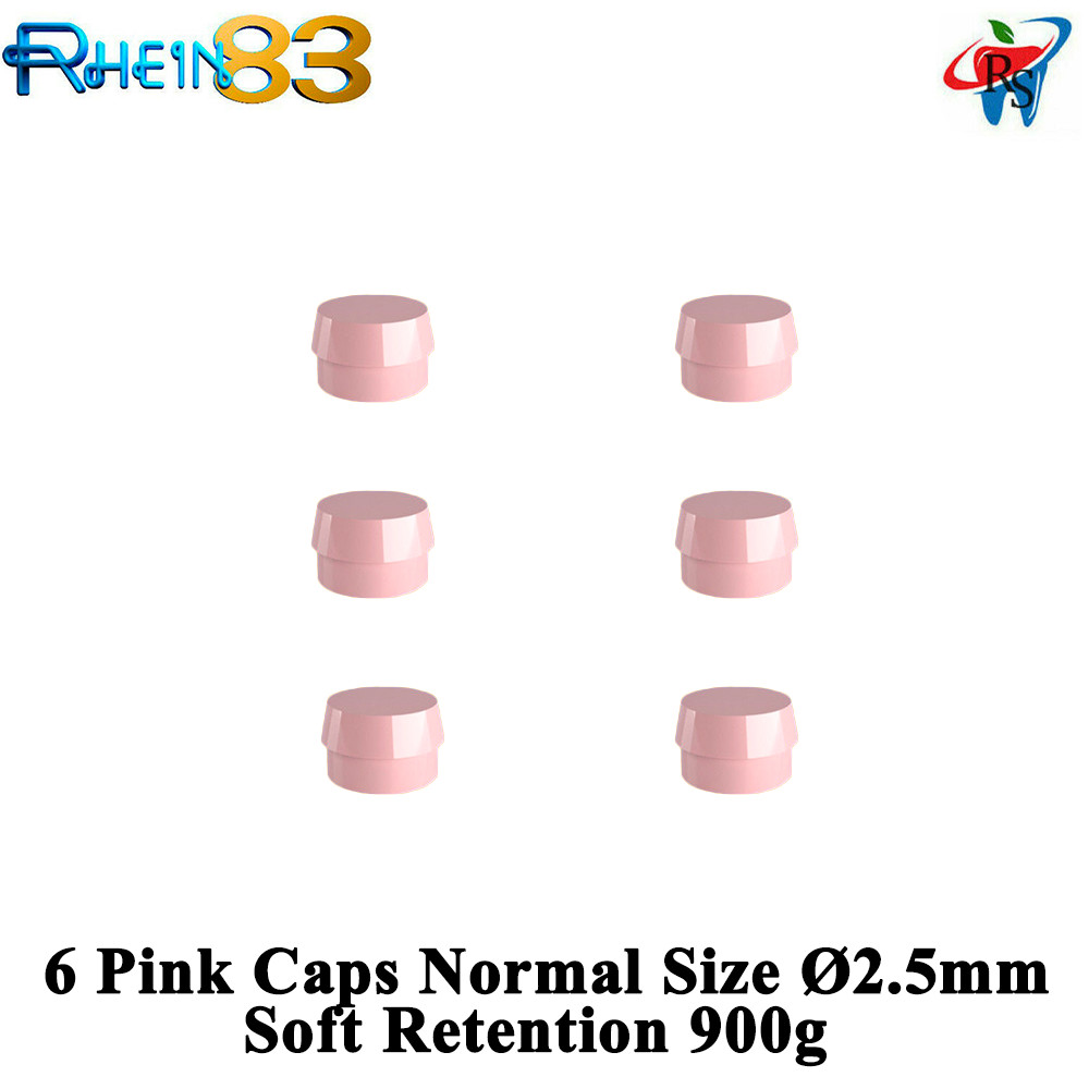 6 Dental Ball Attachment Home Use First Aid Silicone Normal Caps Ø2.5mm Pink