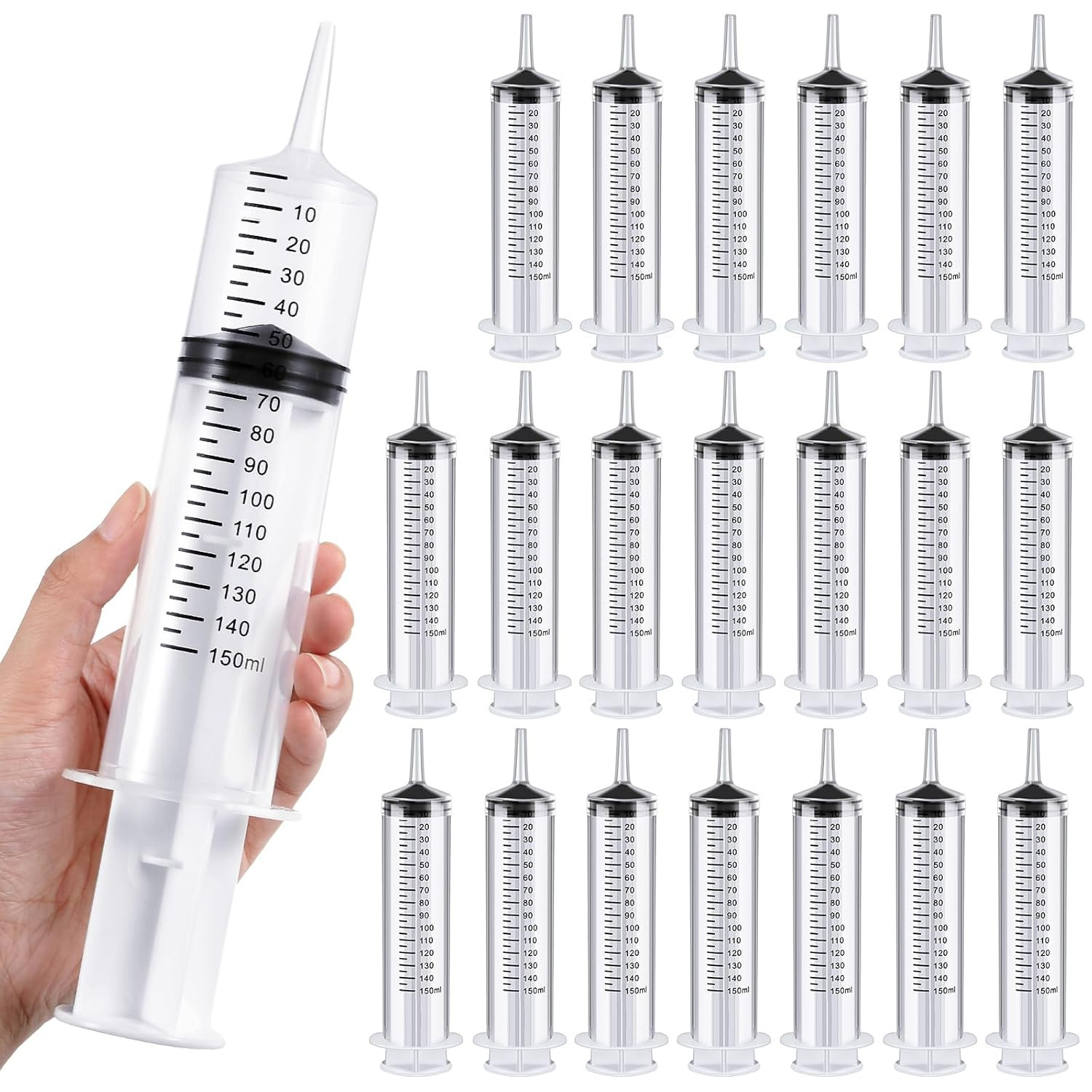 20-Pack 150ml Plastic Syringes Catheter Tip, No Needles, Individually Sealed Set