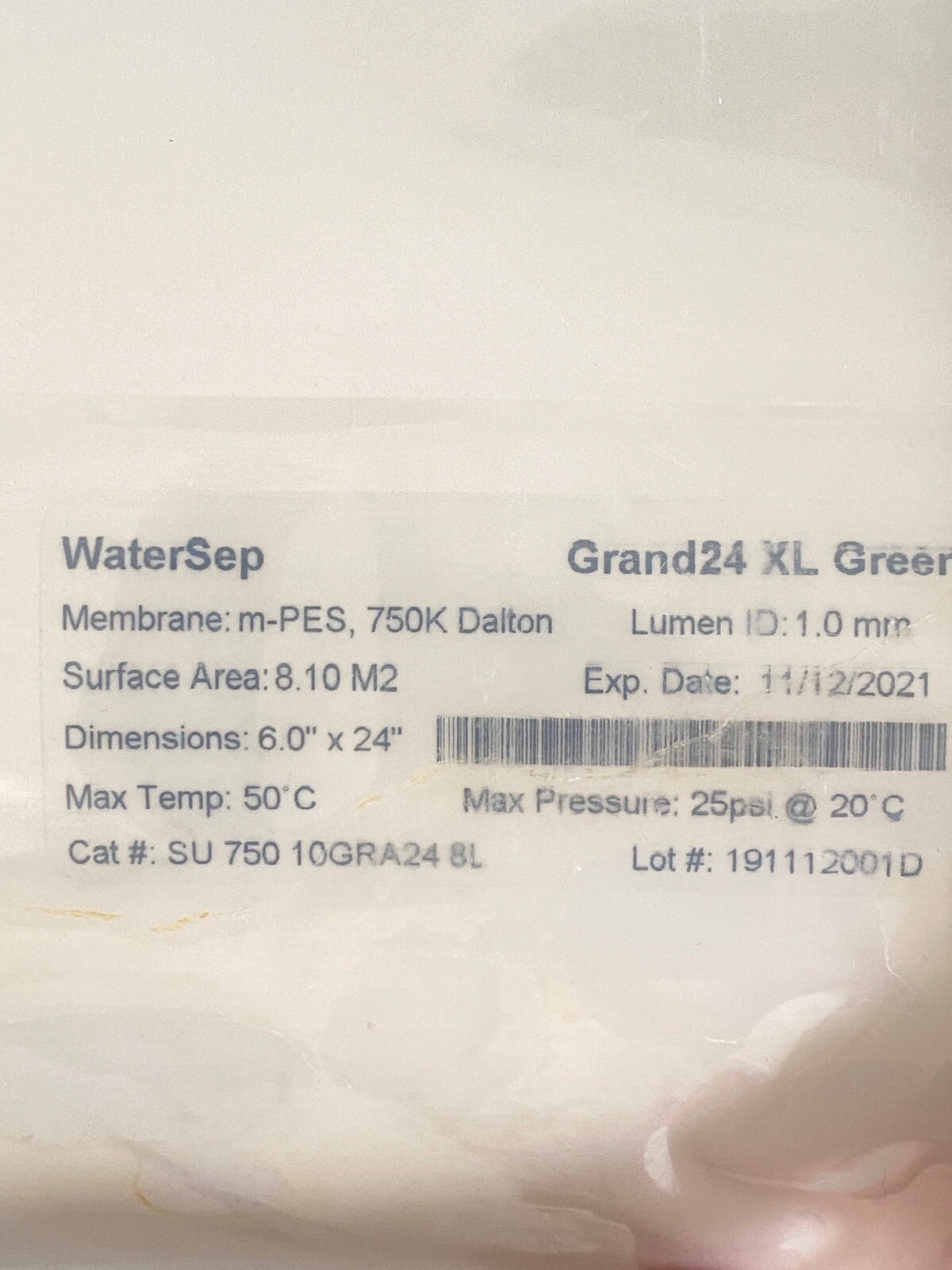 WATERSEP SARTORIUS Grand24 XL Green Hollow Fiber Filter 6×24″ SU-750-10GRA24-8L