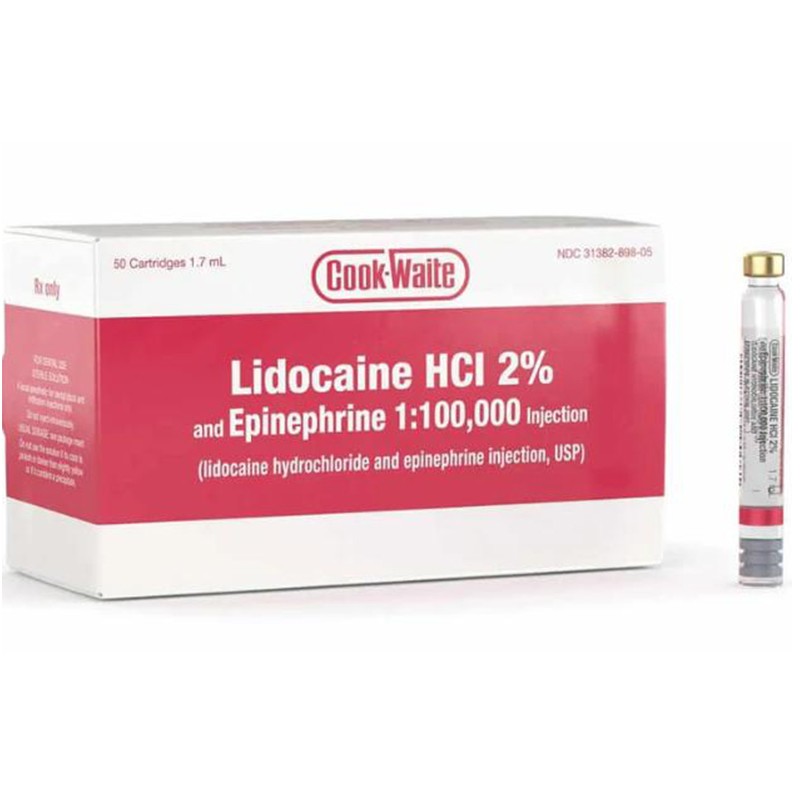 Cook-Waite Red 50 cartridges w/Epinephrine 1:100,000 HCl 2% Injectable Anest