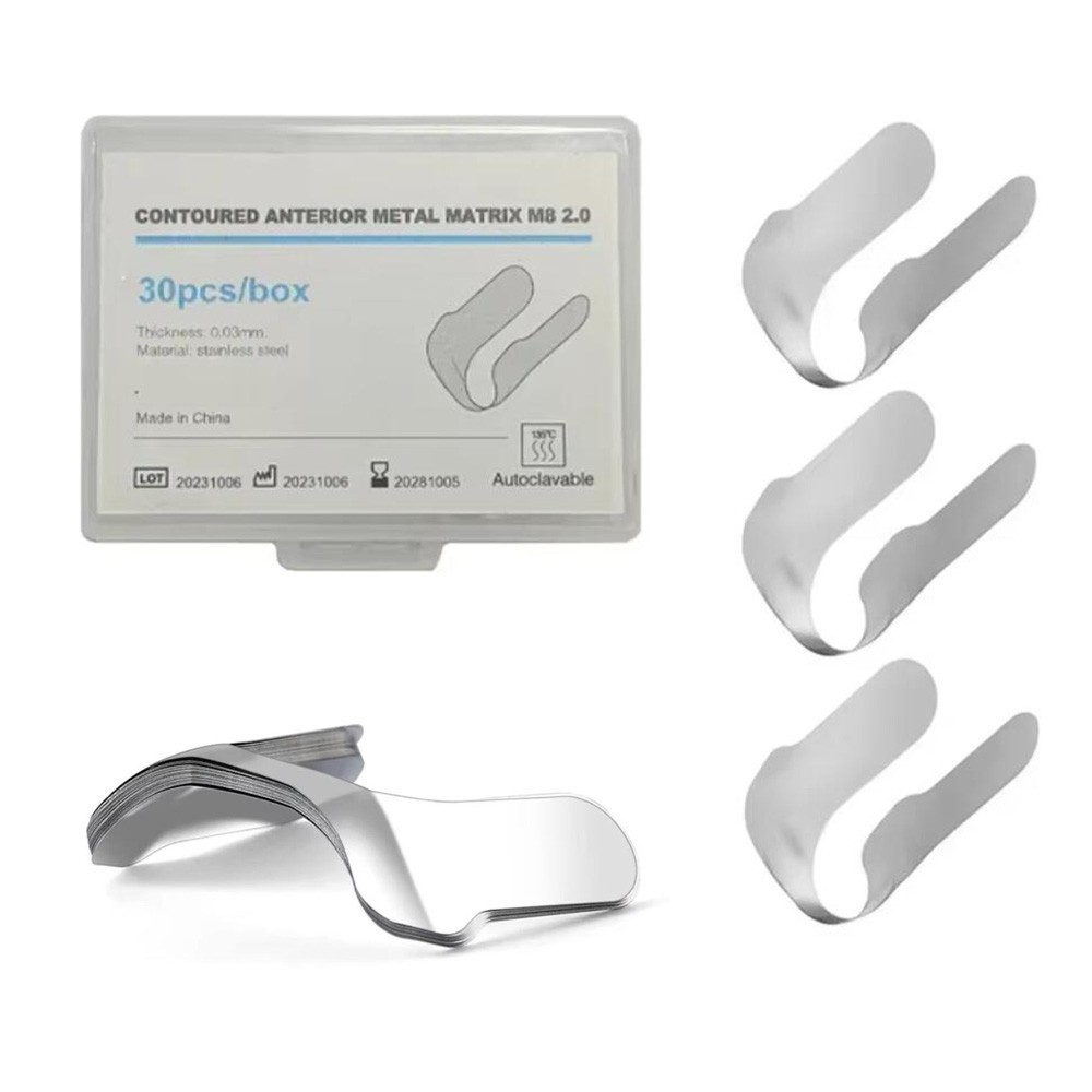30Pcs Dental Matrix Contoured Anterior Metal Matrix M8 Twin Anterior Matrices US