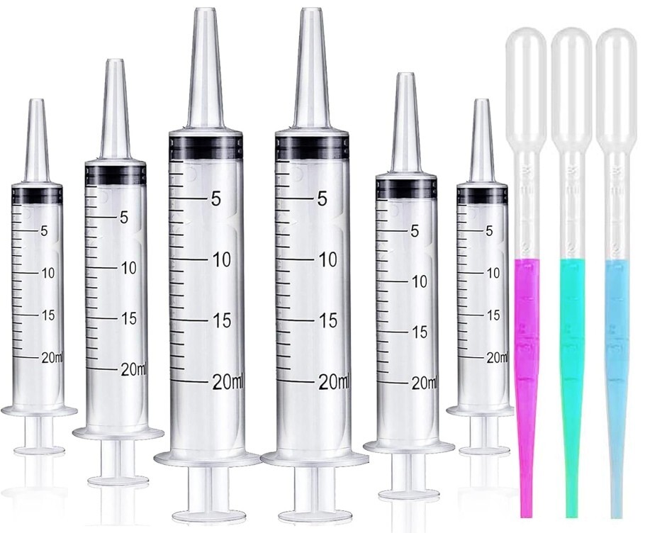 Plastic Syringes without Needle 20 ml with Dropper Lab Measuring Liquids Pet 6Pk