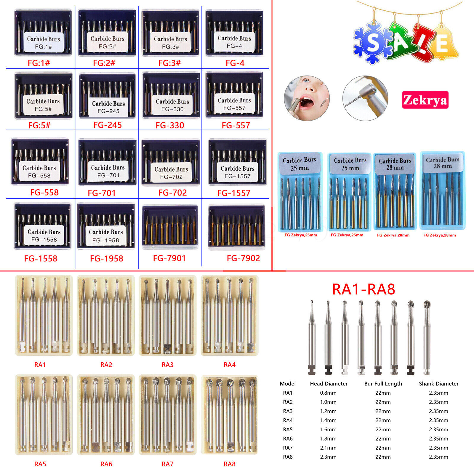 Dental Round Tungsten Steel Carbide Burs FG RA Bur for High Slow Speed Handpiece