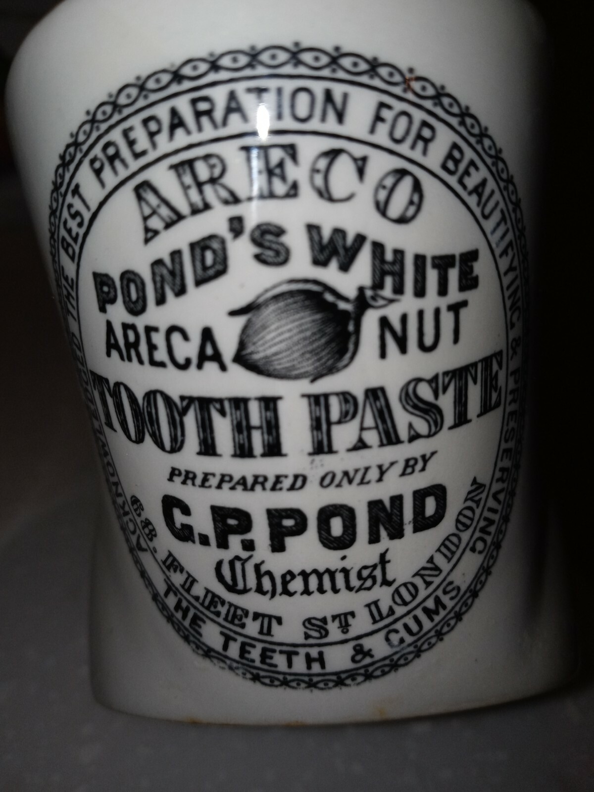 C.P. Pond ARECO England Toothpaste Filtration Funnel Porcelain 1870-1910 Dental