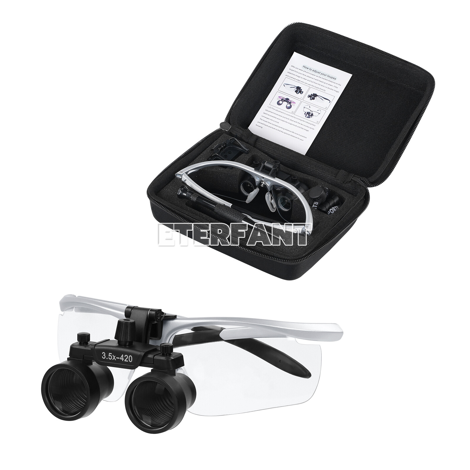 ETERFANT Dental Surgical Binocular Magnifier Loupes High-Definition 3.5X Silver