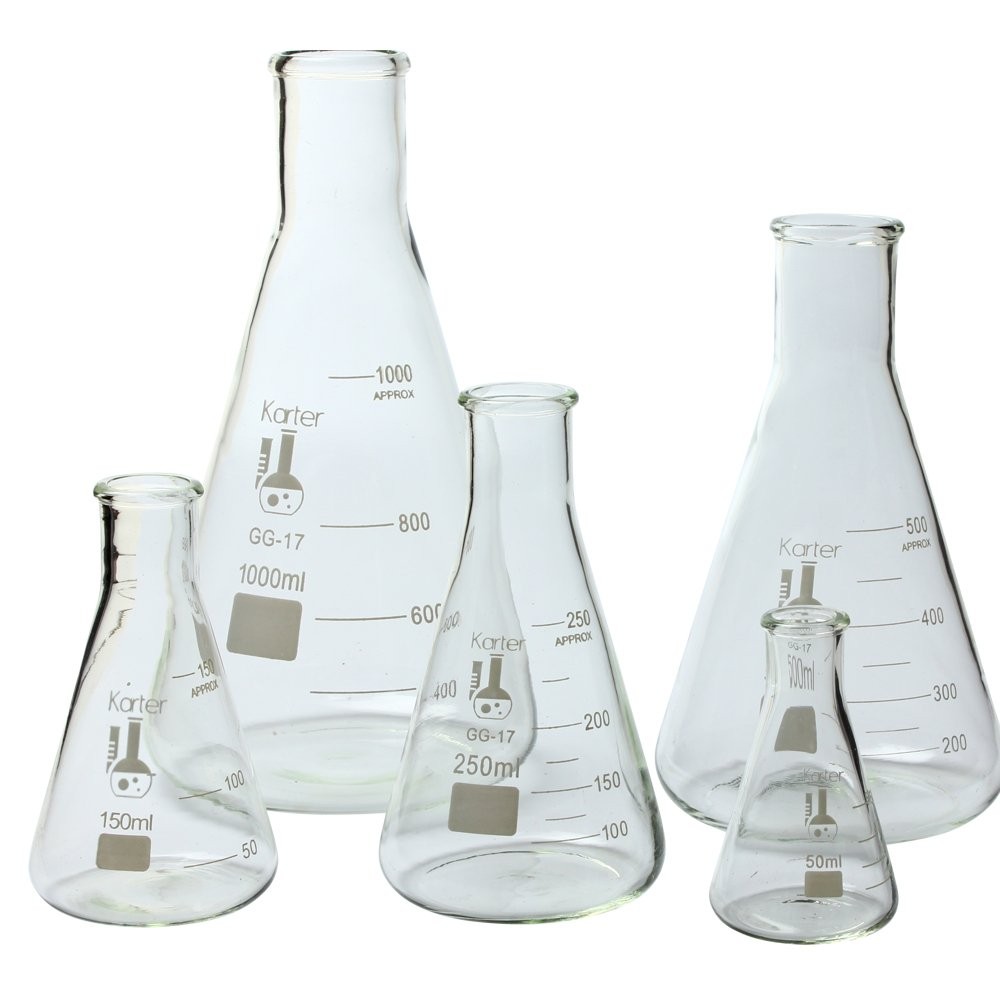 Karter Scientific 5pc Erlenmeyer Flask Set Borosilicate 50ml-1L Narrow