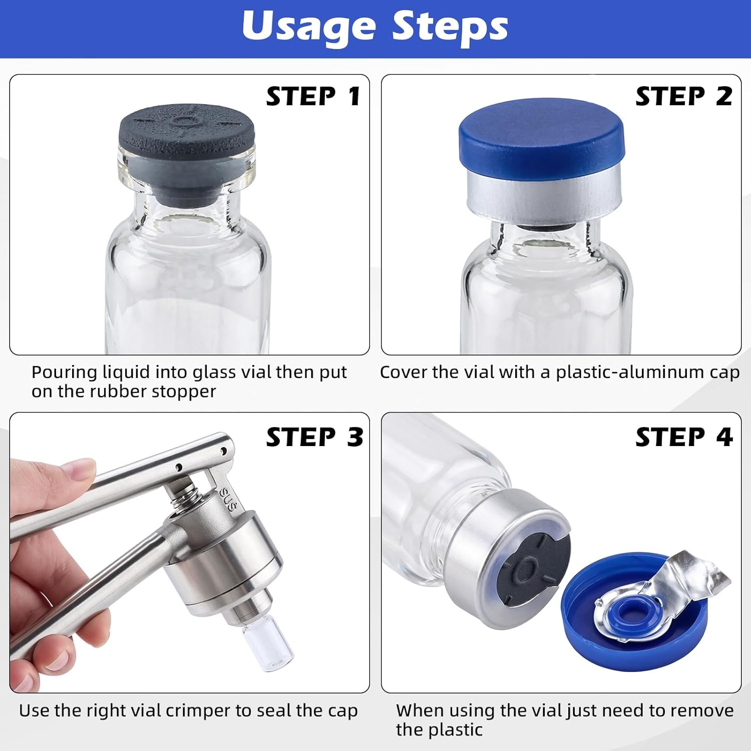 100PCS 2/3ml Glass Vials Headspace Vials Lab Sample Vials with 13mm Caps New
