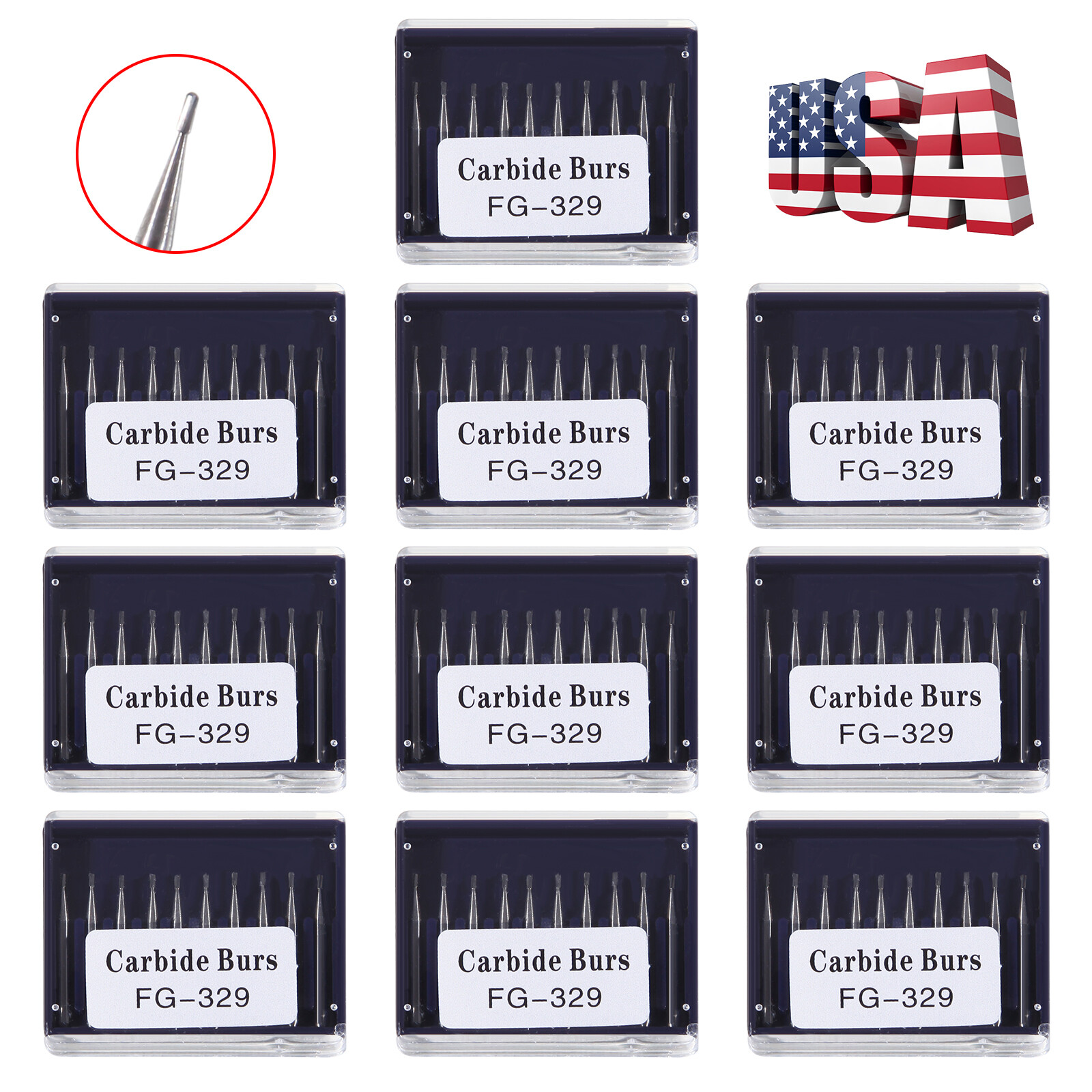 Dental Carbide Burs FG 329 Pear For High Speed Handpiece Friction Grip