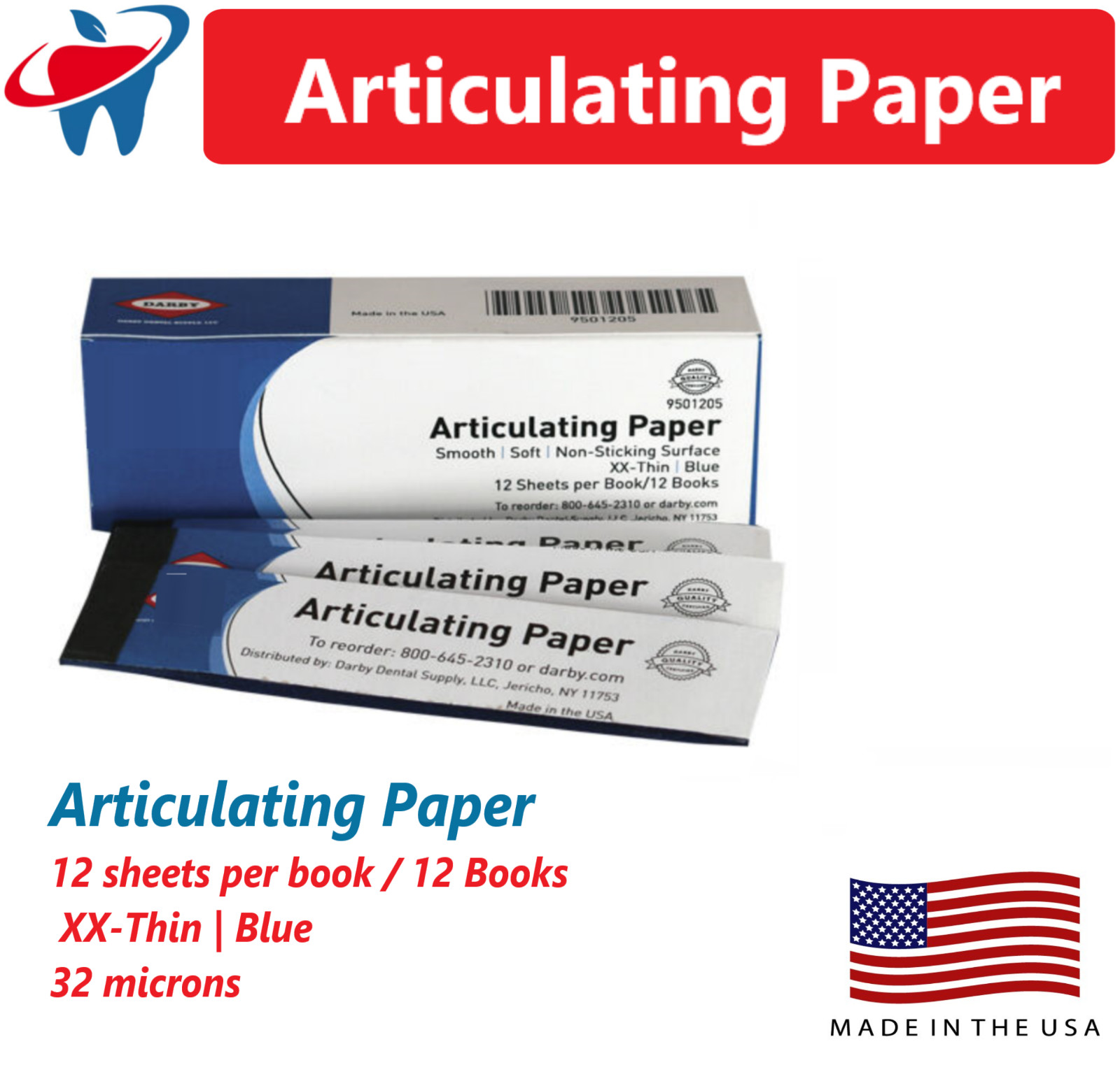 Dental Articulating Paper Thick / Thin / X-Thin / XX-T Sheets 144/Box Made in US