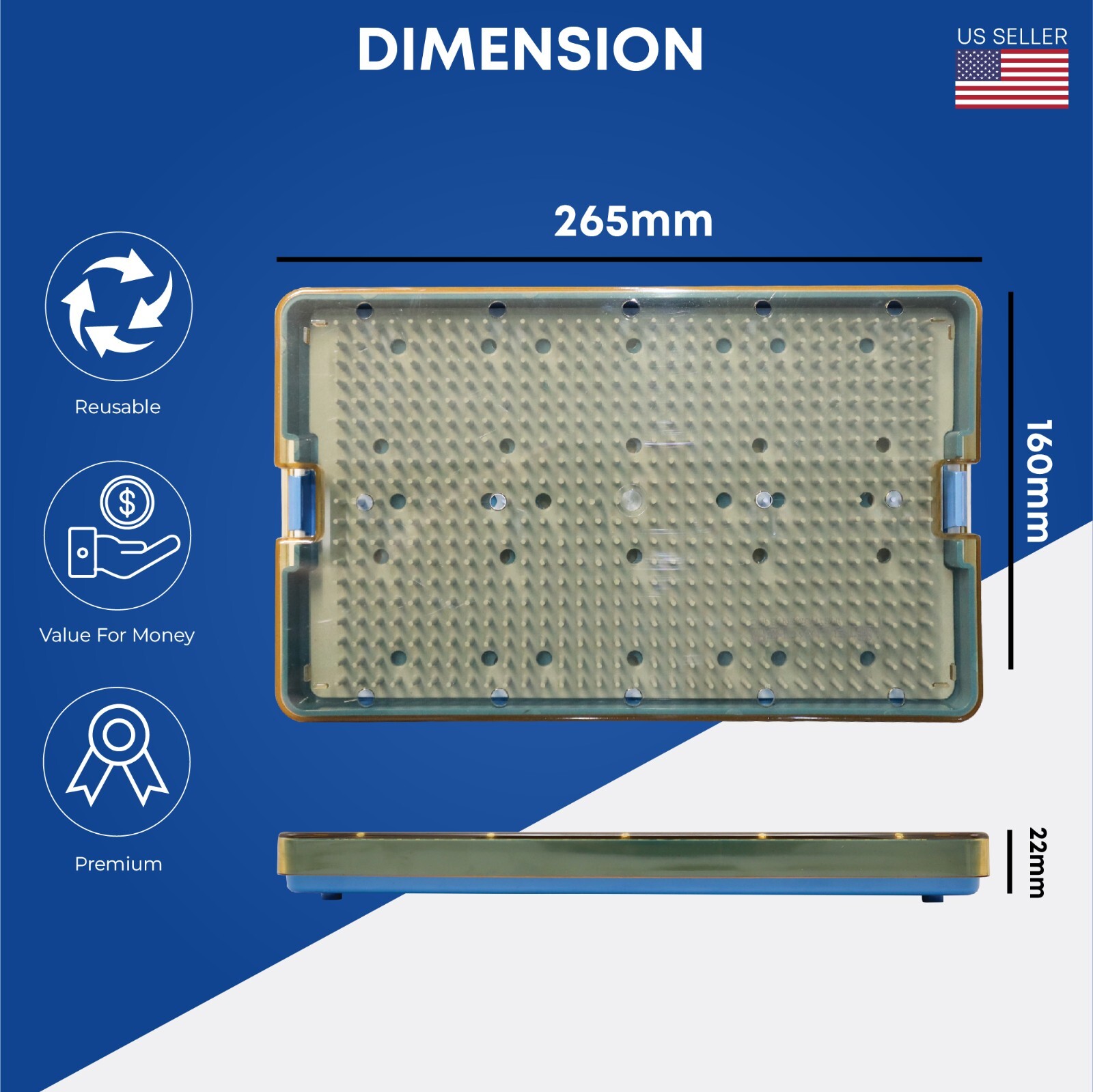 Plastic Sterilization Tray 265 x 160 x 22m Surgical Instruments Disinfection Box