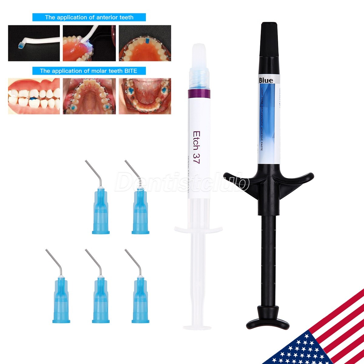 Dental Light Cure Orthodontic Brackets Adhesive Paste Acid Etching Gel Blue Kit