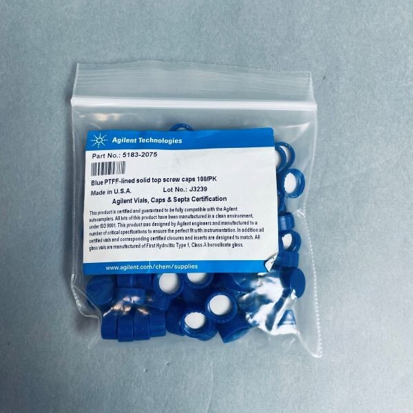 Agilent Screw Cap Blue PTFE Lined for 9 mm Vials Total of 100 Caps