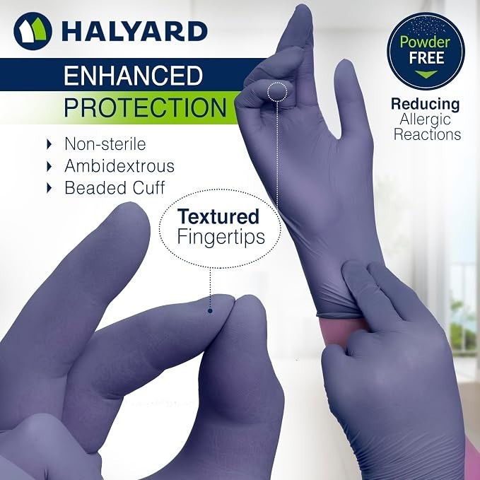 10 Boxes – HALYARD SKYBREEZ Powder Free Nitrile Exam Gloves – Sizes: S, M, L, XL