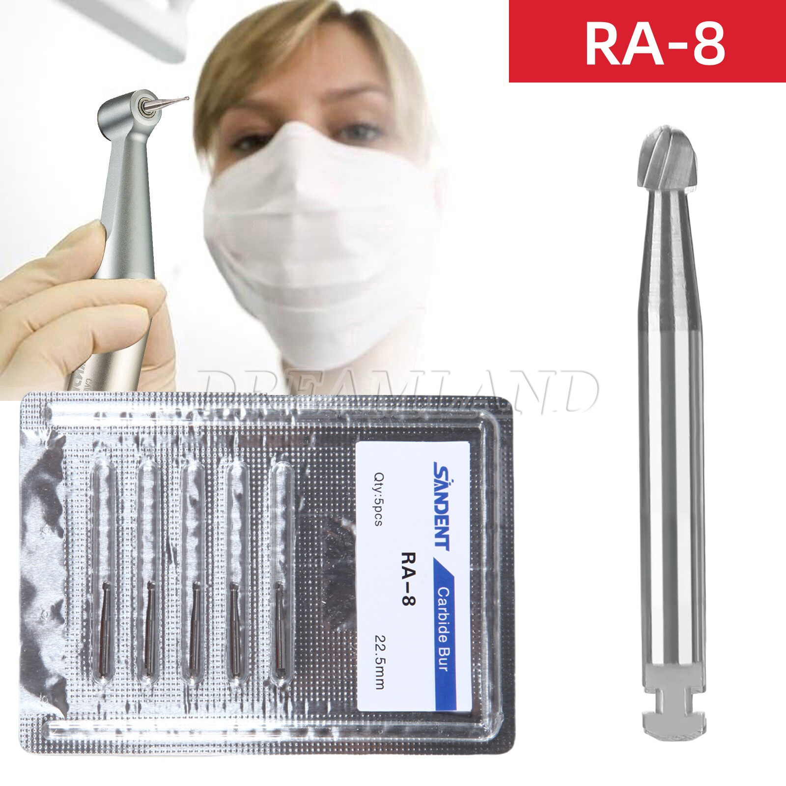 5 Pcs/Pack Dental 22.5mm Round Carbide Bur Slow Speed Latch Type RA8 Burs USA