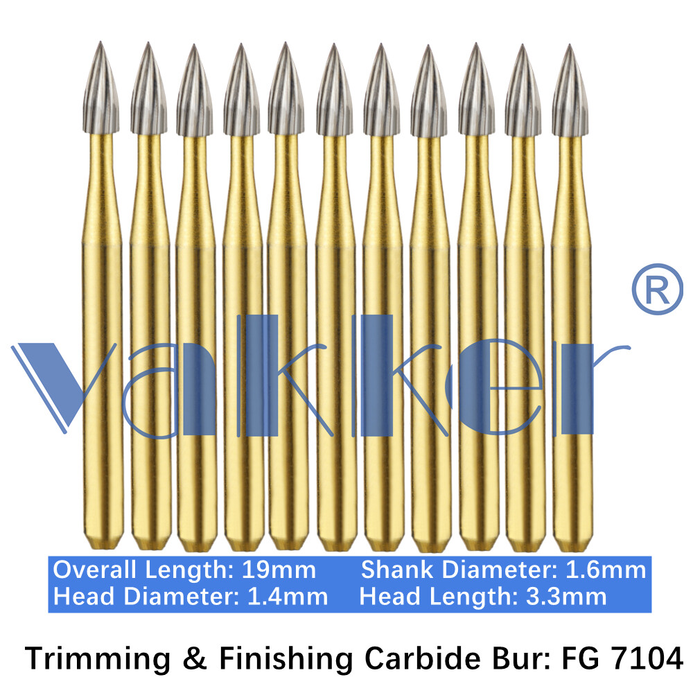 Vakker 10PC Dental Tungsten Carbide Burs FG Gold Trimming & Finishing High Speed