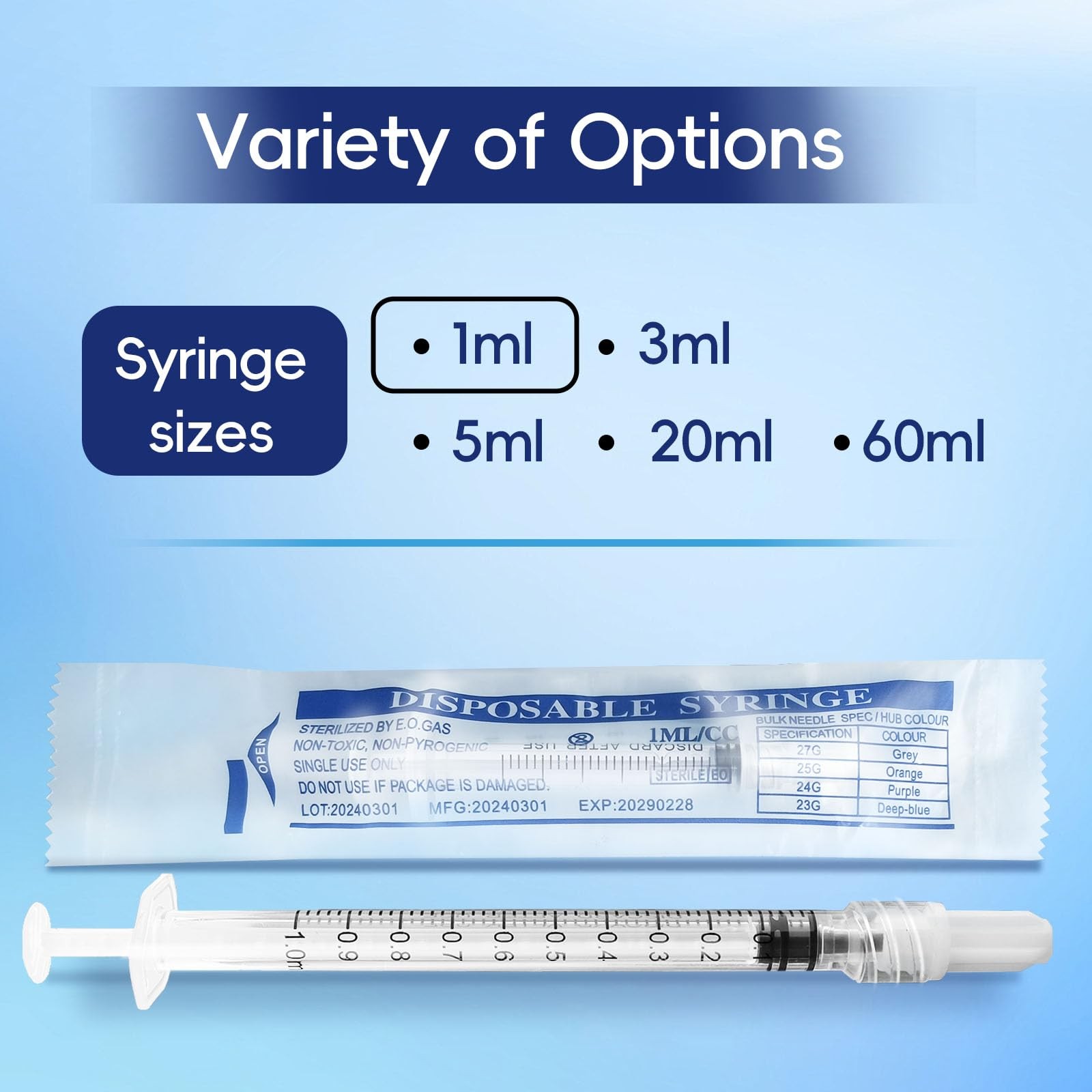 1mL Luer Lock Syringe (No Needle) – Sterile, Individually 1ml, Transparent