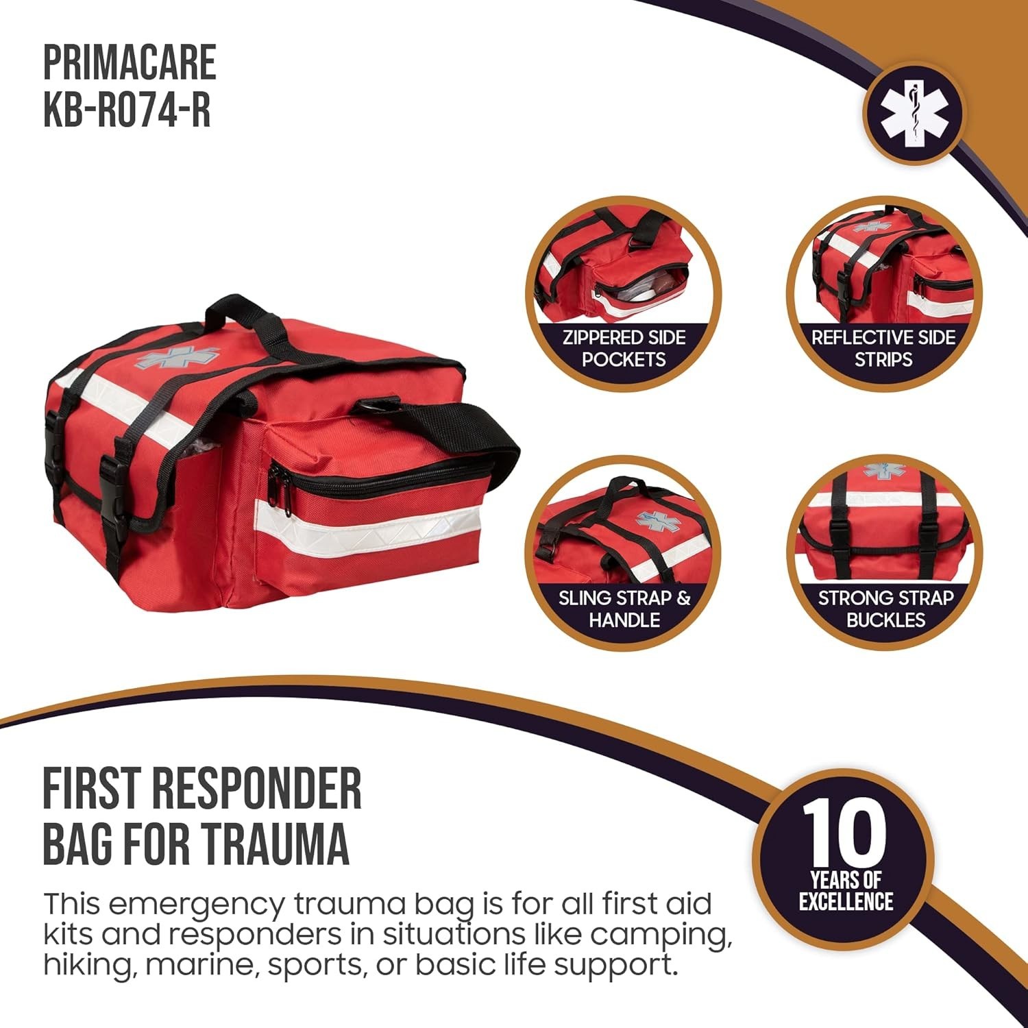 Primacare KB-RO74-R First Responder Trauma Bag EMT EMS 17″x9″x7″ Red Medical
