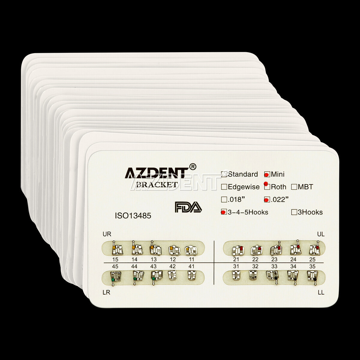 AZDENT Dental Orthodontic Metal Brackets Braces Mini Roth 0.022 Hook3/Hook345