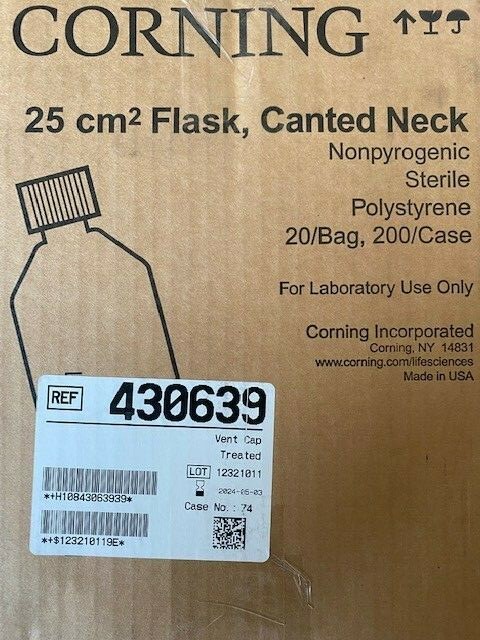 (Case of 200) Corning® 25cm² Rectangular Canted Neck Cell Culture, Exp 05/2024