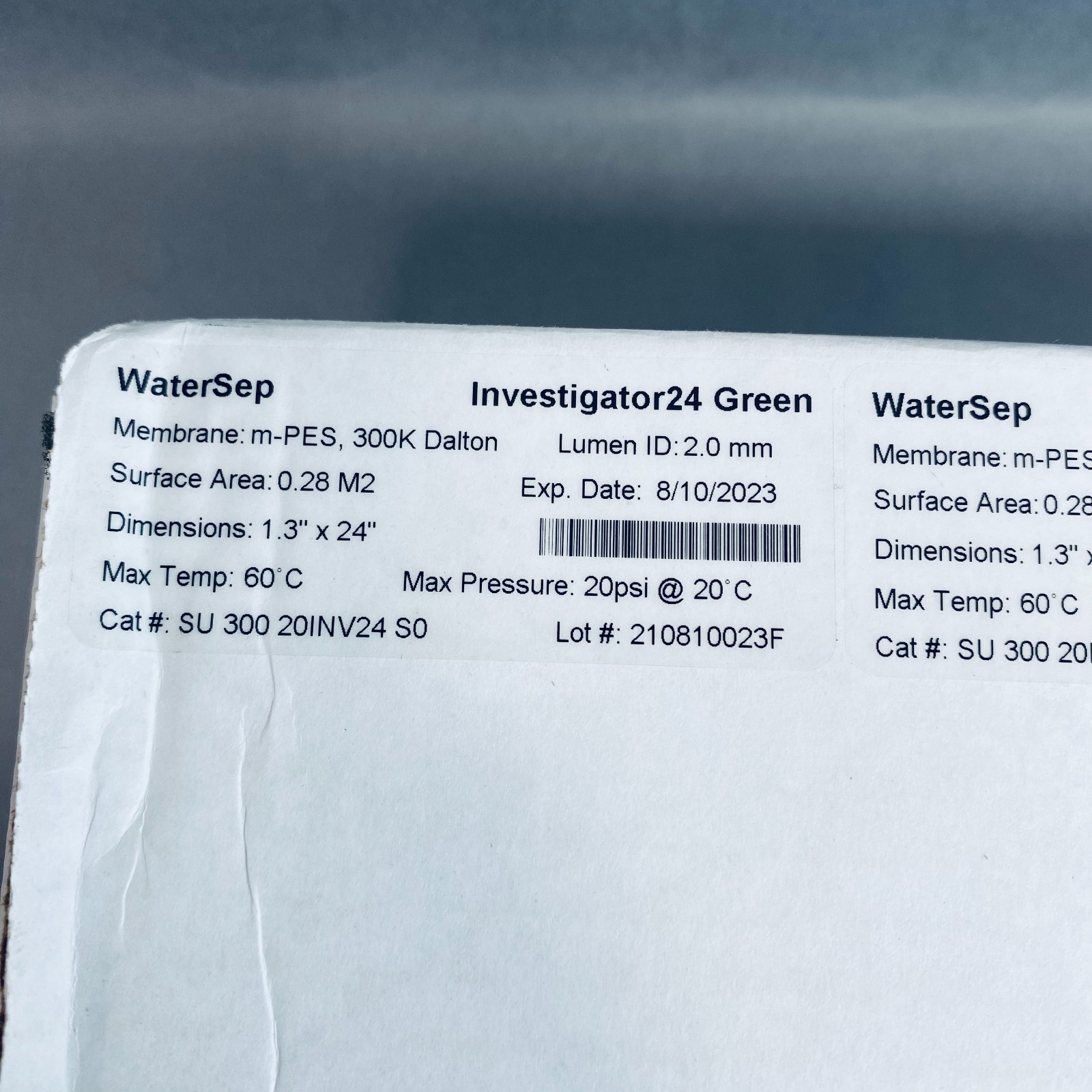 Sartorius WaterSep Investigator24 Green Hollow Fiber Filter 300 kDa 0.28 m2