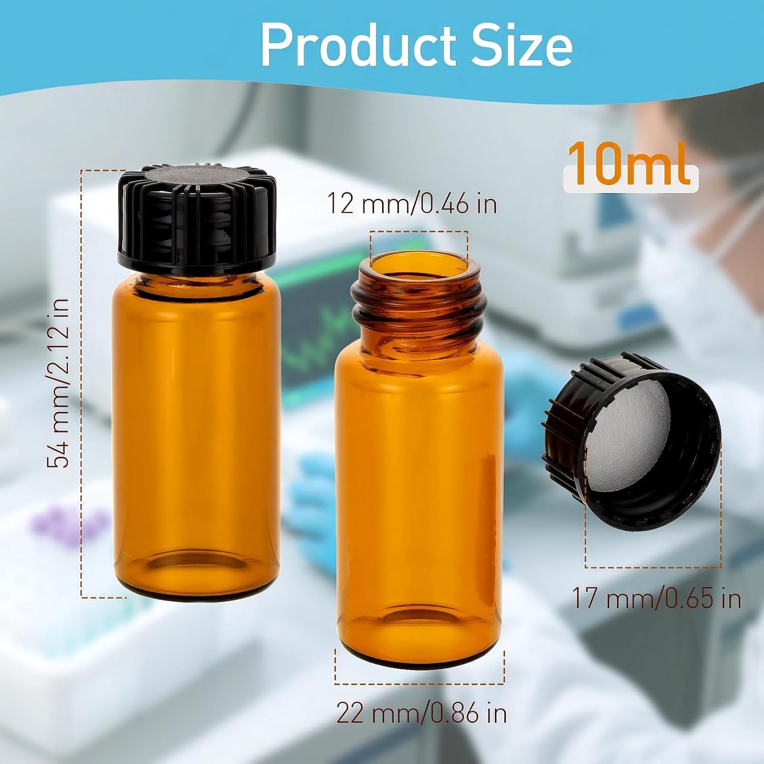 JIUWU 10 Pack 10ml Amber Glass Vials with Screw Caps, Small 10pcs 10ml, Brown