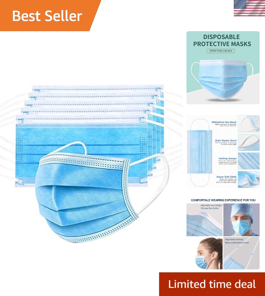 100 Pack Disposable 3 Layer Safety Face Masks for Ultimate Protection