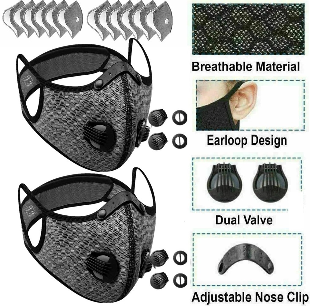 2x Washable Half Facepiece Face Shield Respirator Reusable Dust Mask With Filter
