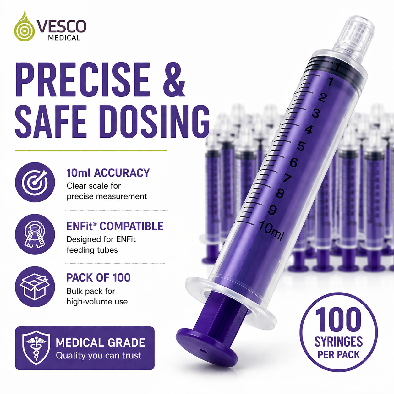 Vesco Medical ENFit® Syringe, 10ml Pack of 100