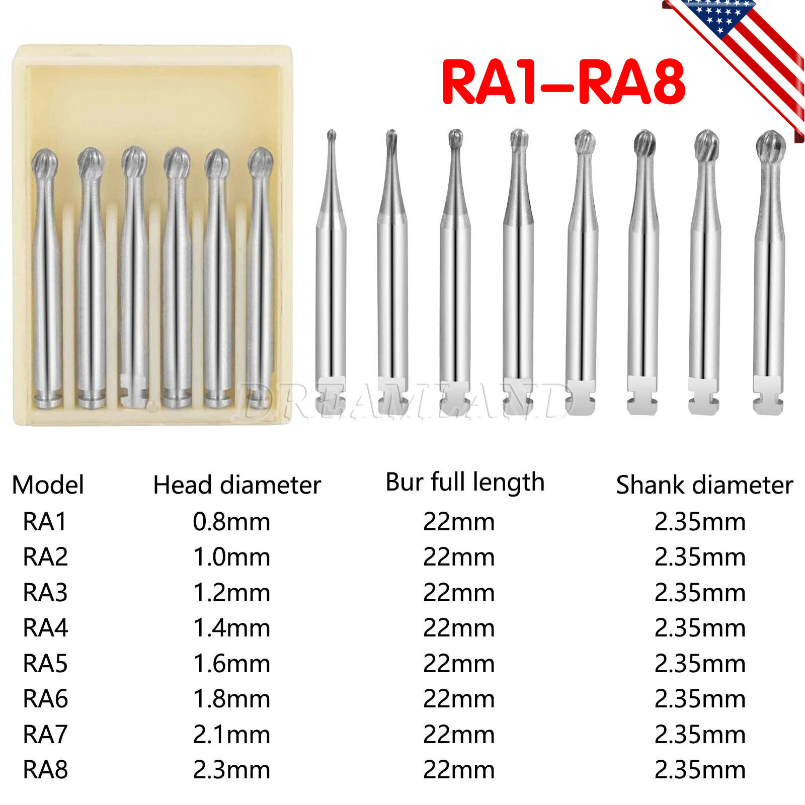 5 Pcs/Pack RA1-8 Dental Tungsten Carbide Bur F/ Low Speed Contra Angle Handpiece
