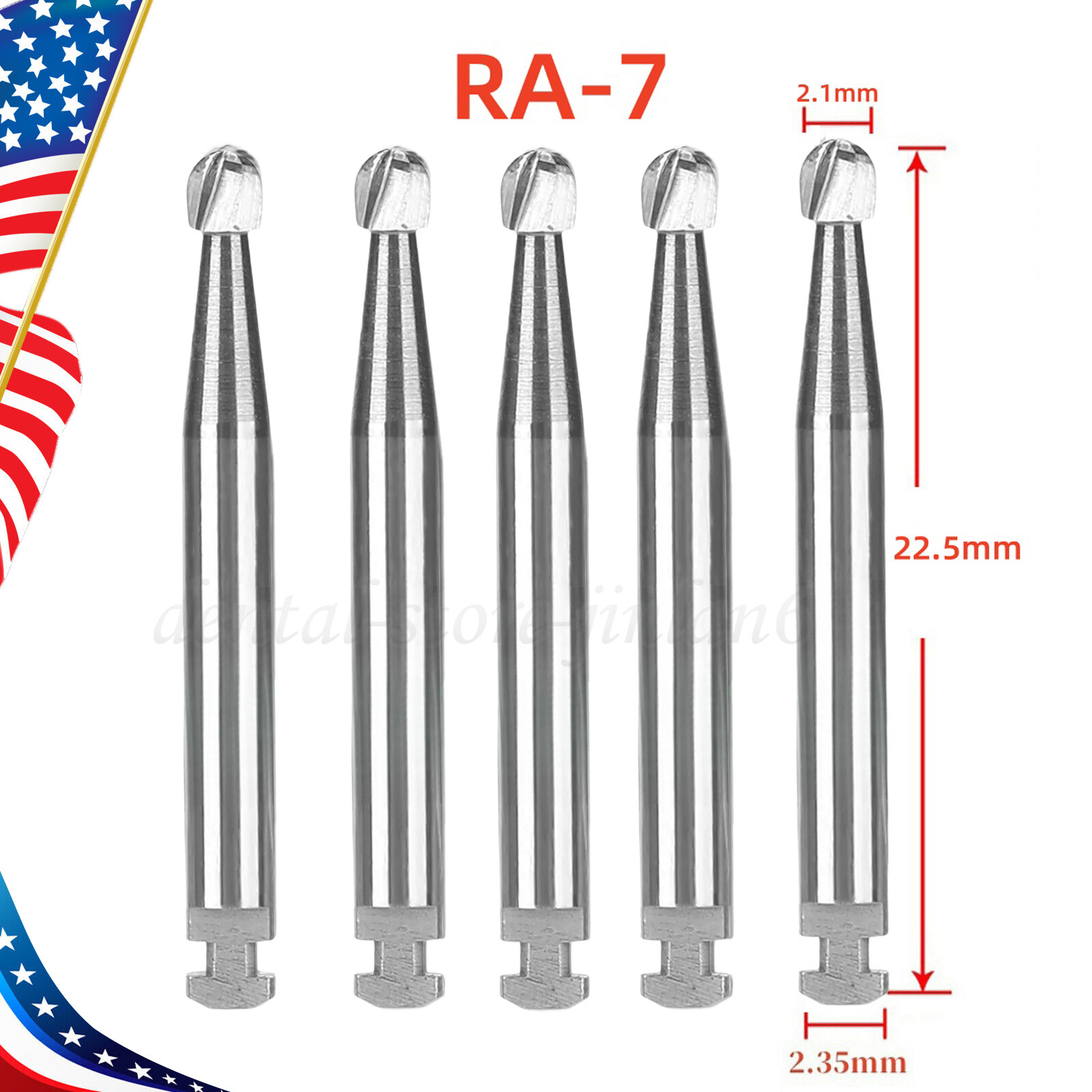5 pieces Dental 22.5mm Round Carbide Bur Slow Speed Latch Type RA7 Burs USA