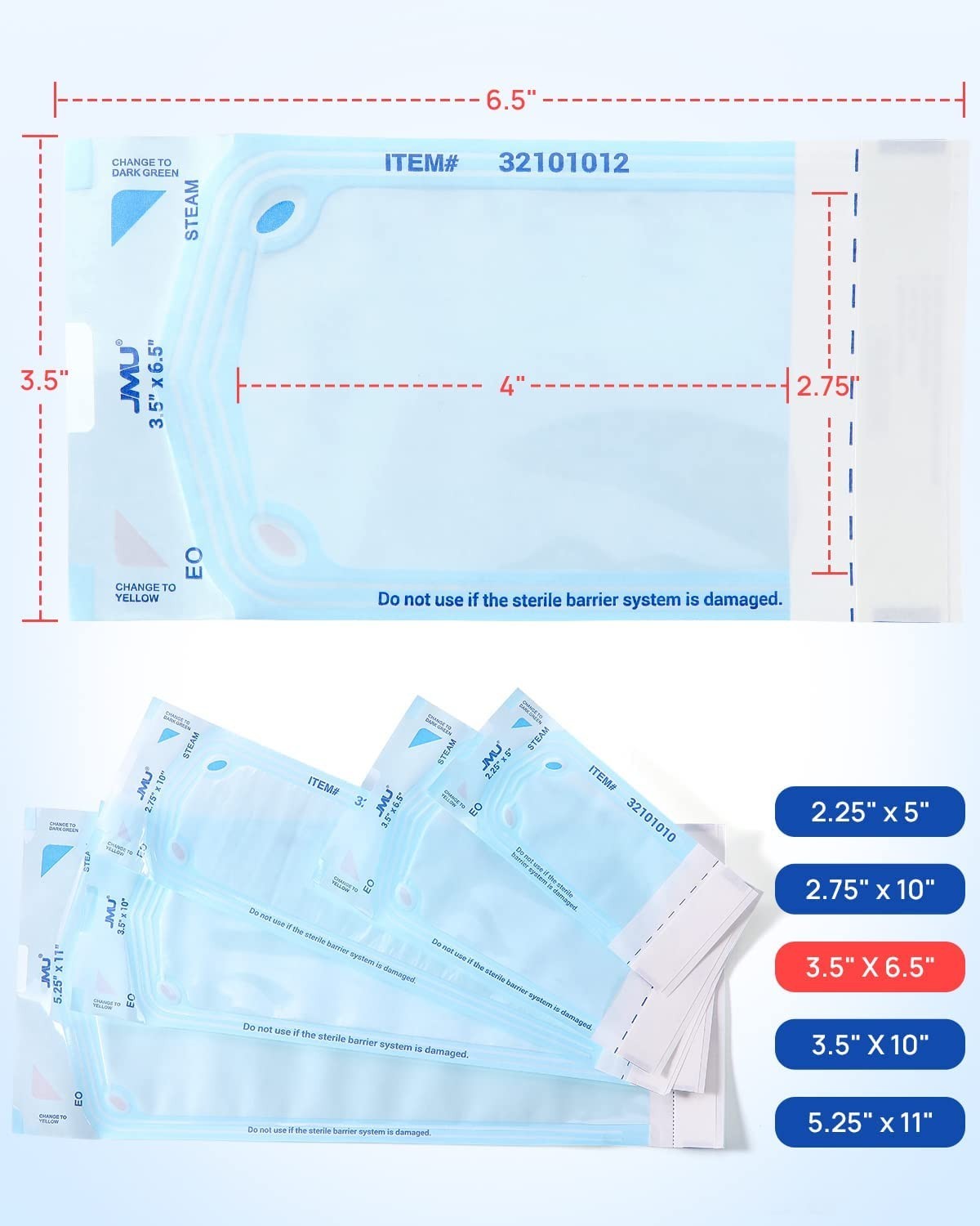 JMU Self Sealing Sterilization Pouches 3.5 x 6.5 Autoclave 2000 Case