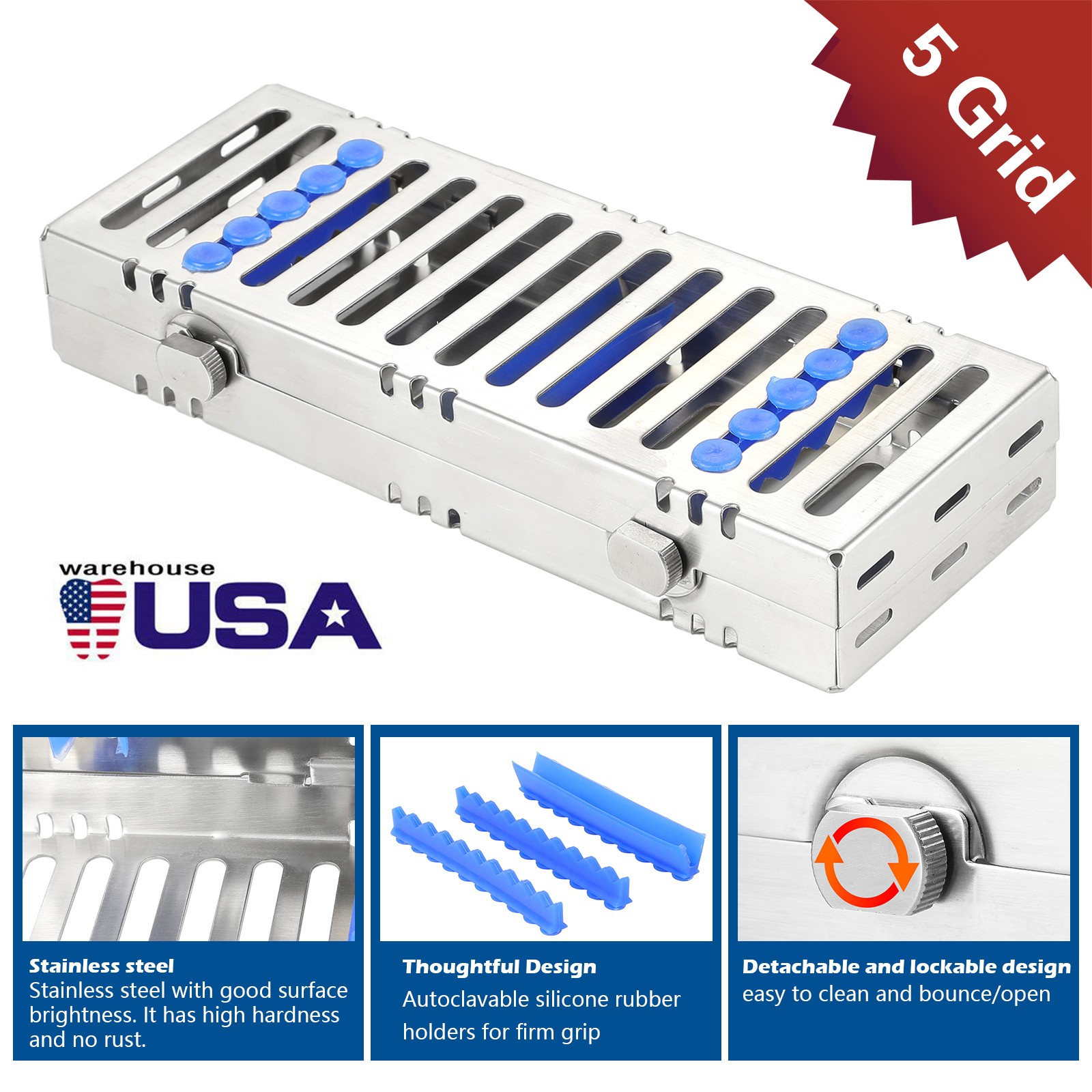 Dental Autoclave Sterilization Cassette Rack Box Tray For 5 Instrument