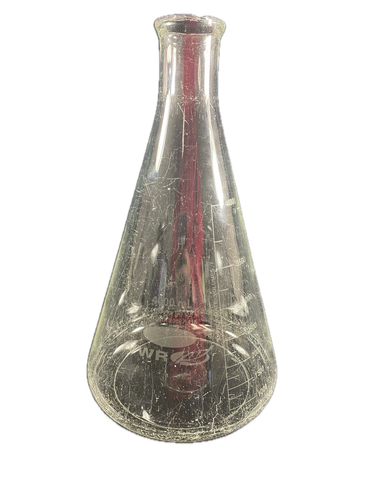 VWR 4000mL 4L Heavy Wall Glass Erlenmeyer Flask Graduated Stopper #10 89087-416