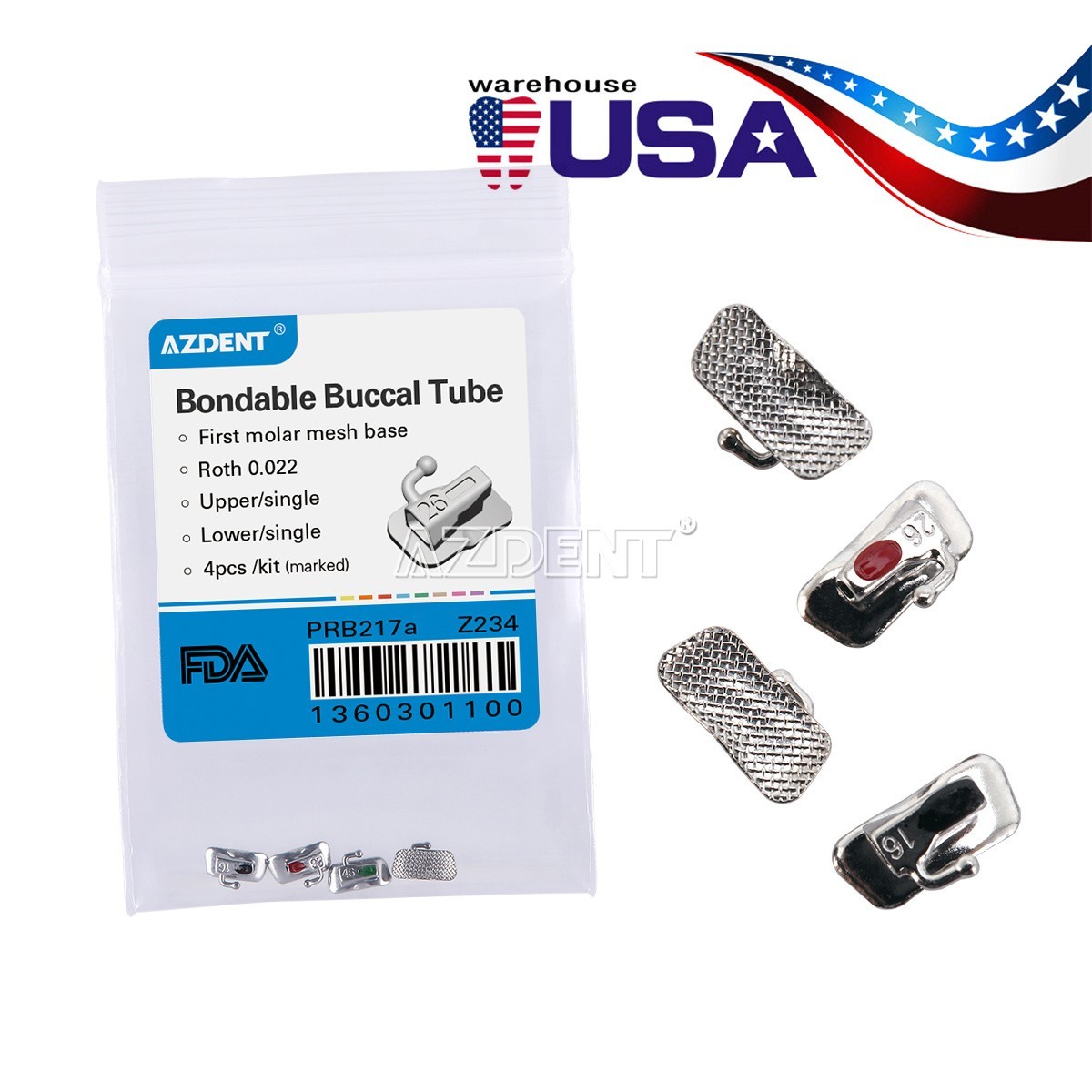 AZDental Orthodontic Lingual Buttons Traction Hook Round Mesh Base 10pcs/pack