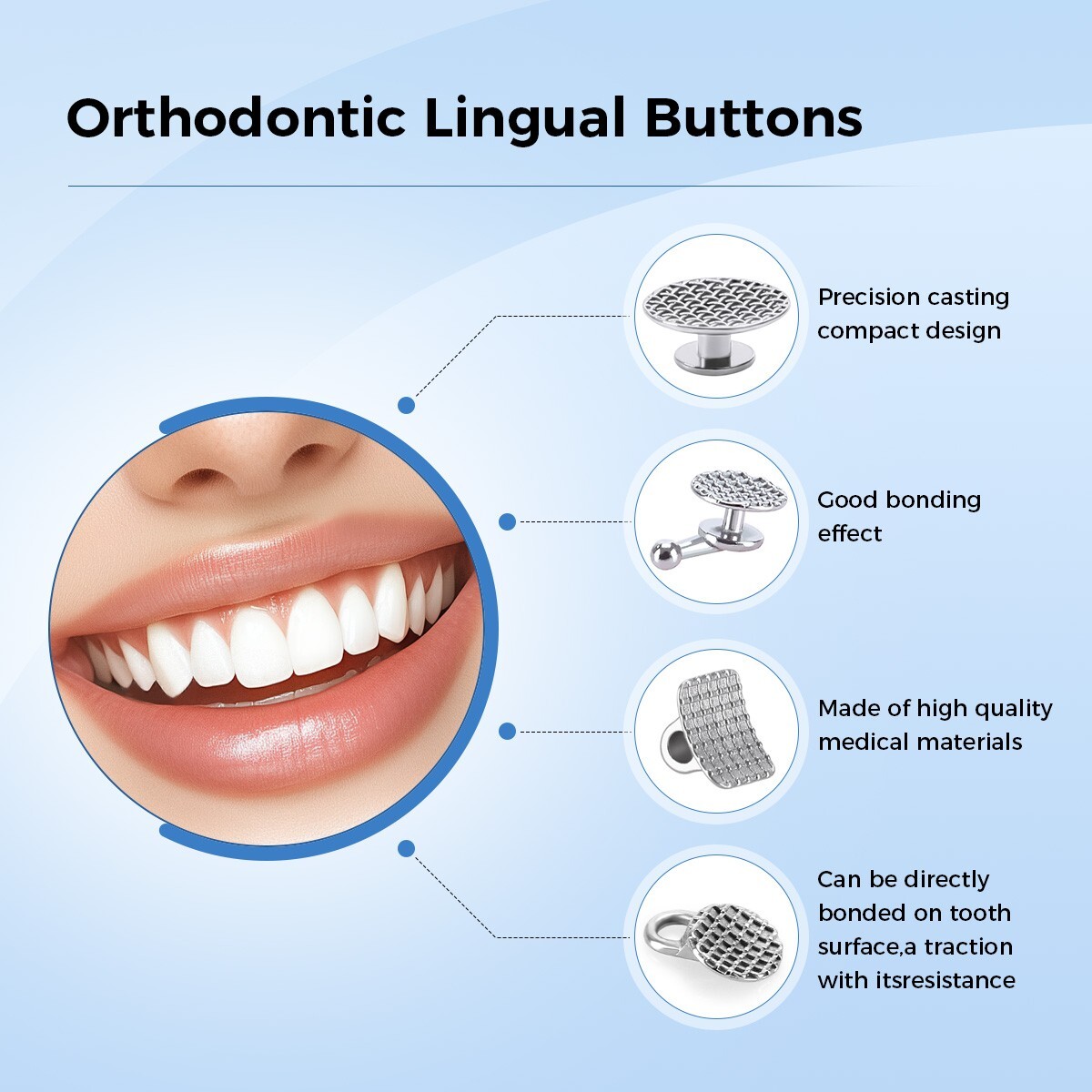 AZDENT Dental Orthodontic Lingual Button Bondable Round/Rectangular/Button Chain