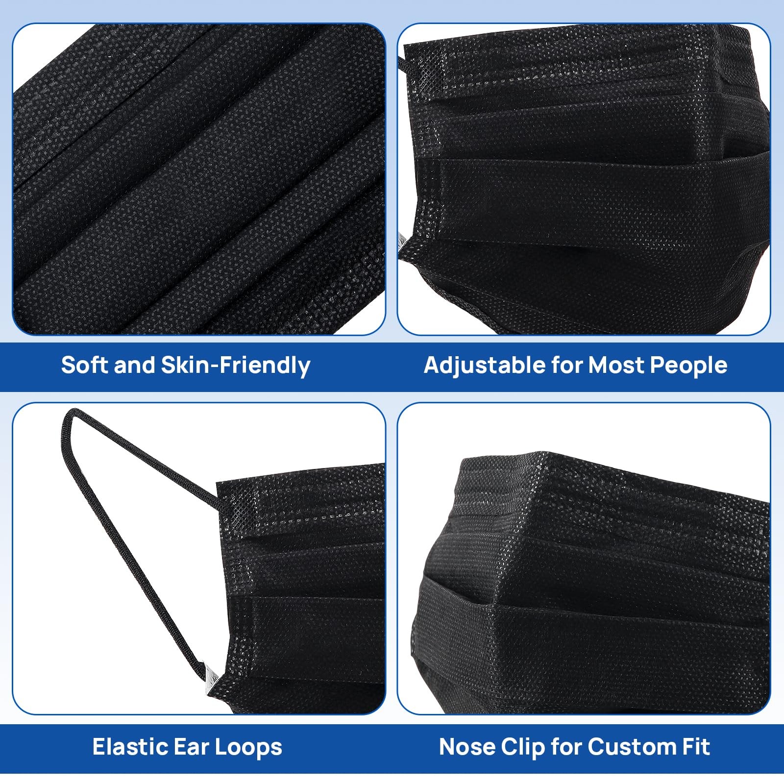 Level 3 Black Disposable Face Mask, 4-Ply Medical Face Masks for Adults, 50 Pack