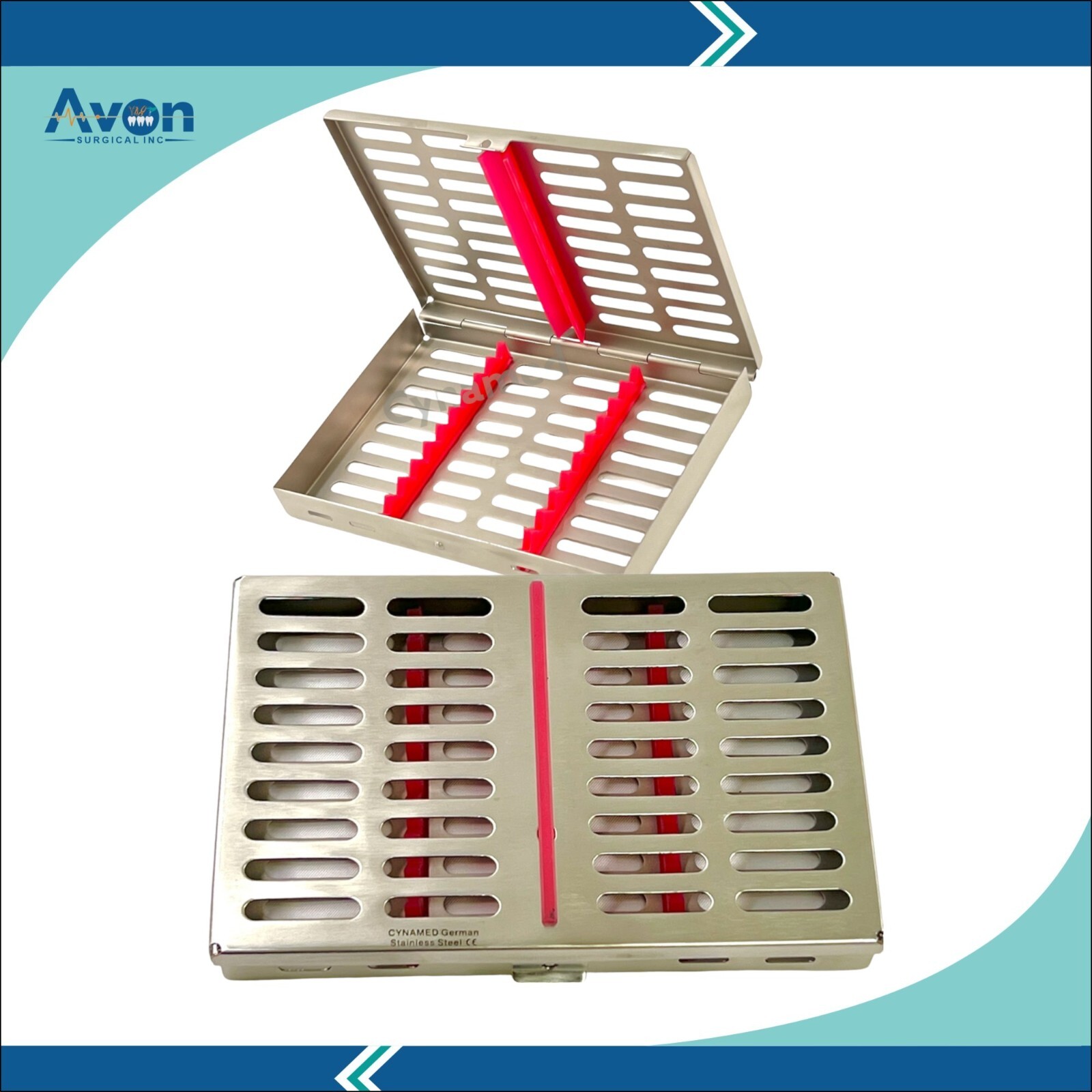Set of 2 Sterilization Cassettes w/ Silicone Inserts 7″L x 5.5″W x 1.25″H