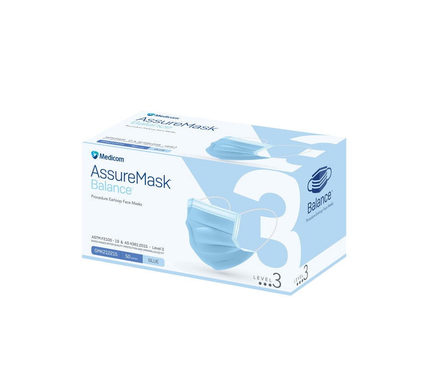 Medicom SafeMask SofSkin ASTM Level 3 Earloop Dental Surgical Face Masks 50/Box