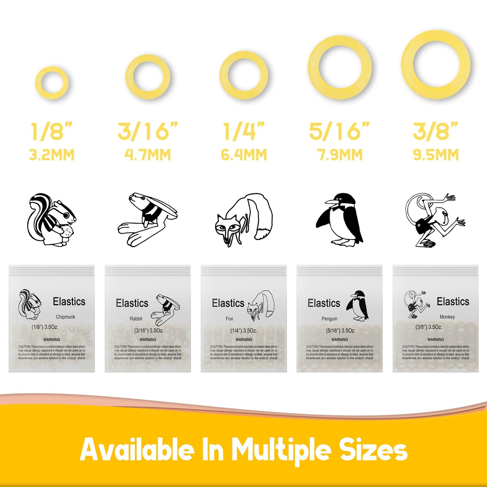 500 Pcs Orthodontic Elastic Rubber Bands, 3.5 1/8″,Chipmunk, Light Yellow